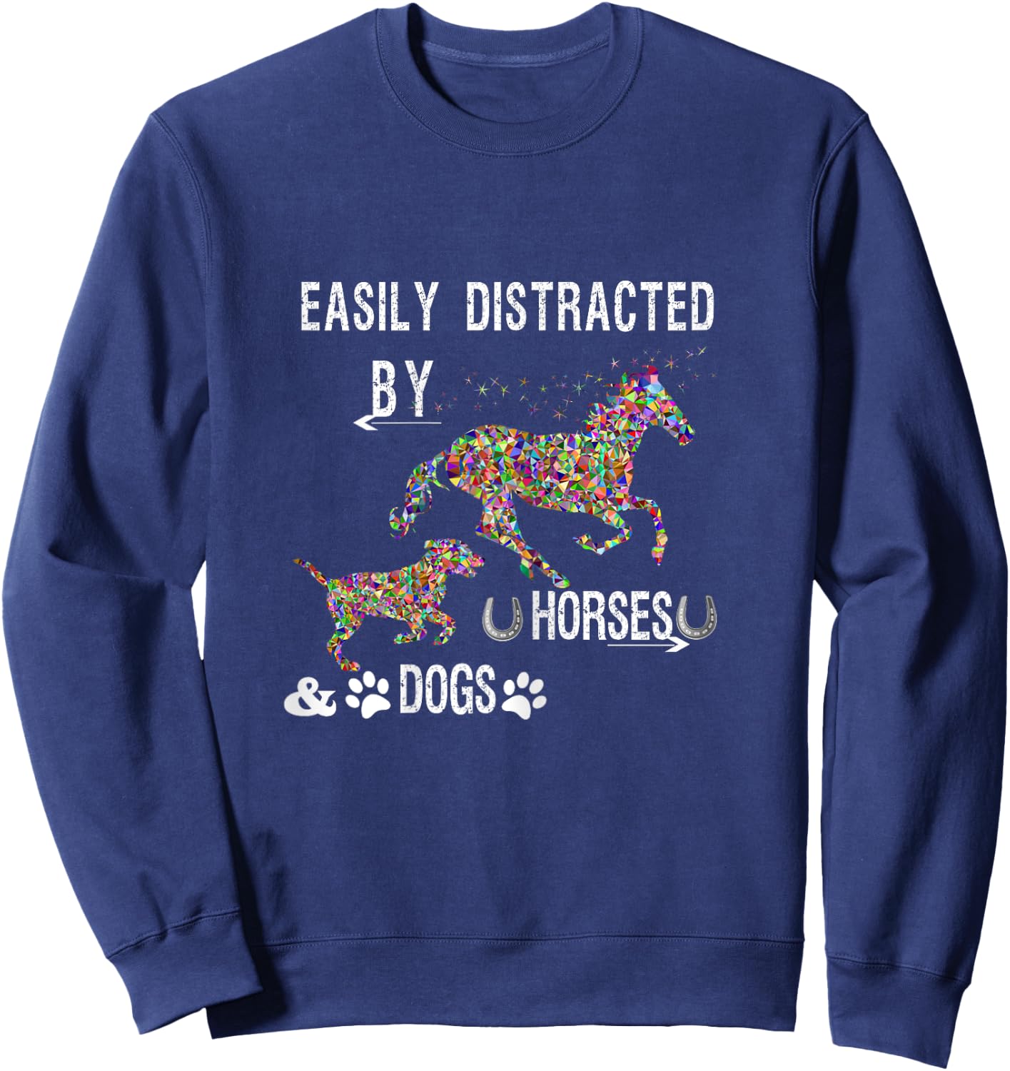 Easily Distracted By Dogs And Horses Shirts for Girls Sweatshirt - Sweatshirt | Navy