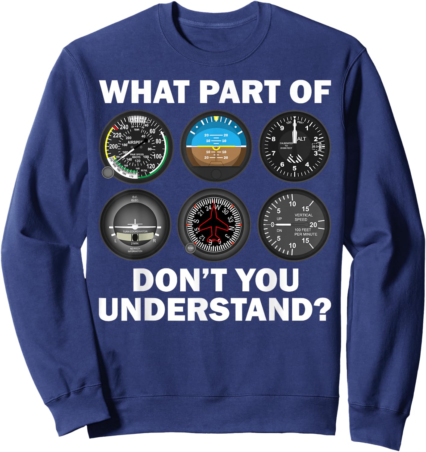 Funny Pilot Art Men Women Aviation Airline Pilot Instruments Small Sweatshirt - Sweatshirt | Navy