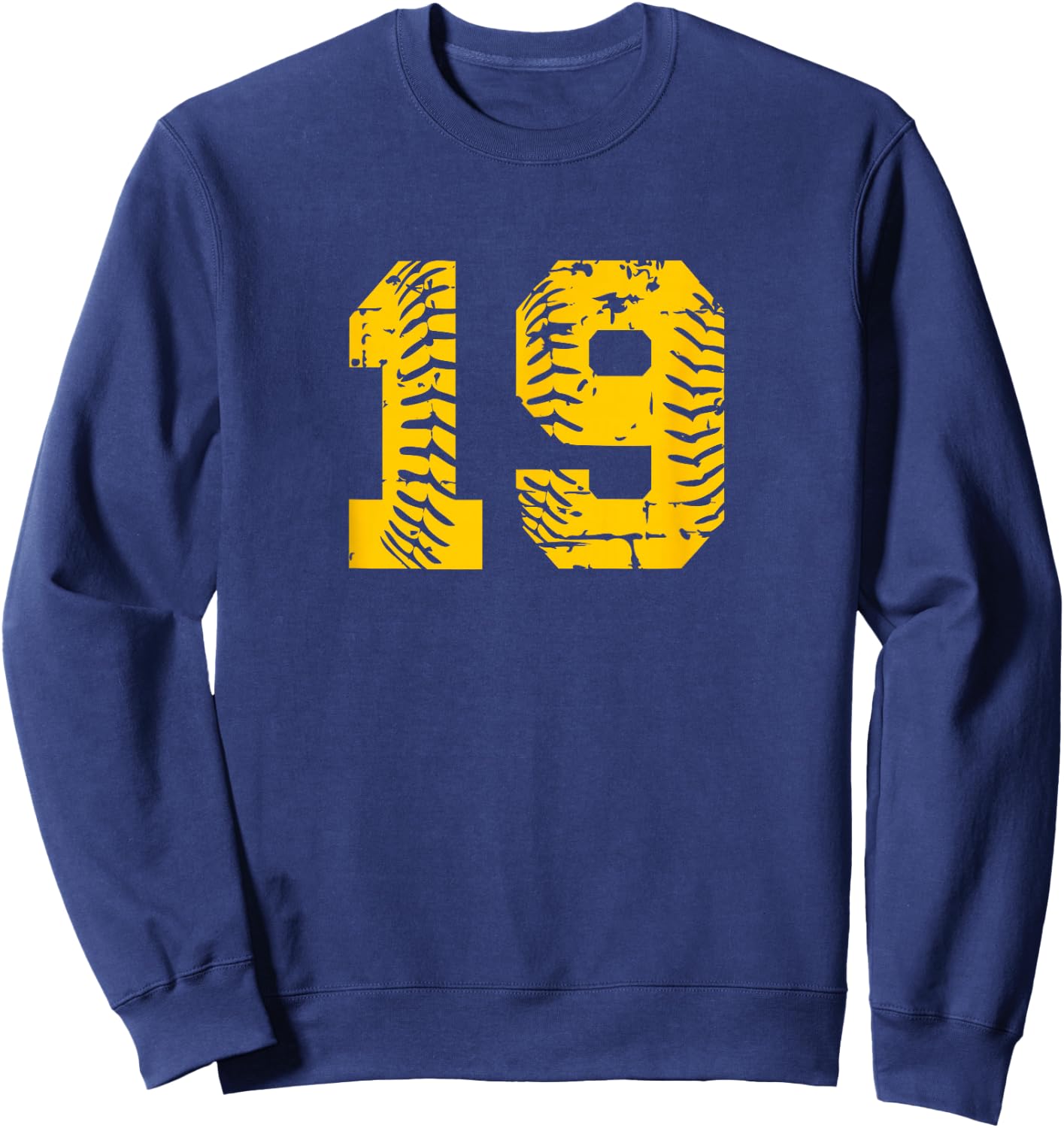 Baseball Softball Number #19 Yellow Number Sweatshirt - Sweatshirt | Navy
