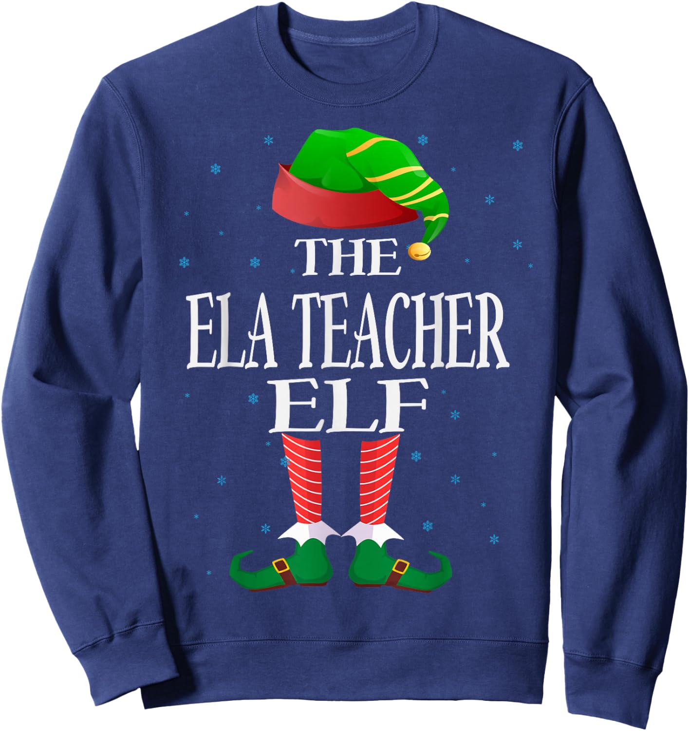 ELA Teacher Elf Funny Matching Pajama Group Christmas Sweatshirt - Sweatshirt | Navy