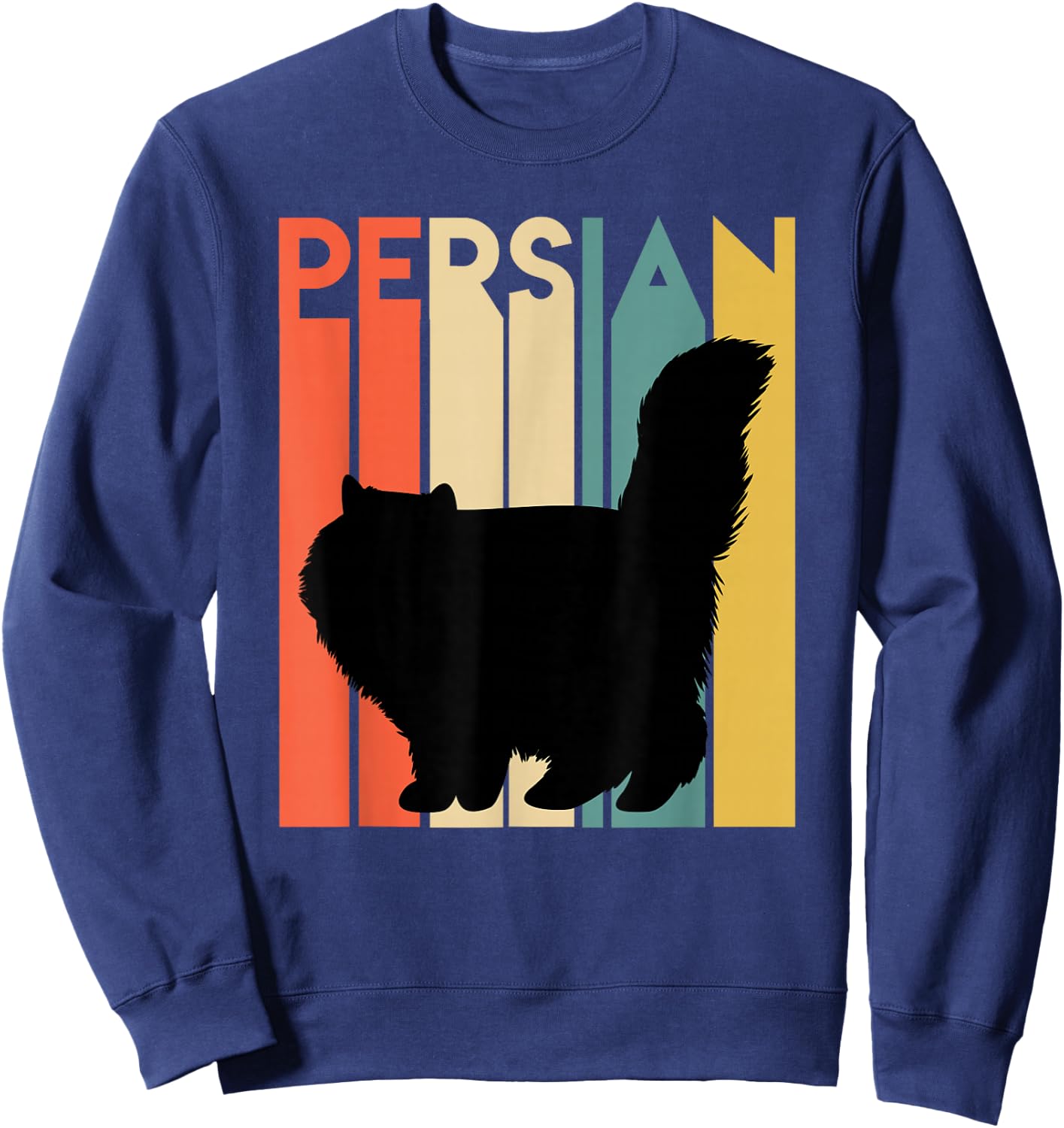 Retro Persian Cat Silhouette Vintage Feline Cat Lover Gift Sweatshirt - Sweatshirt | Navy
