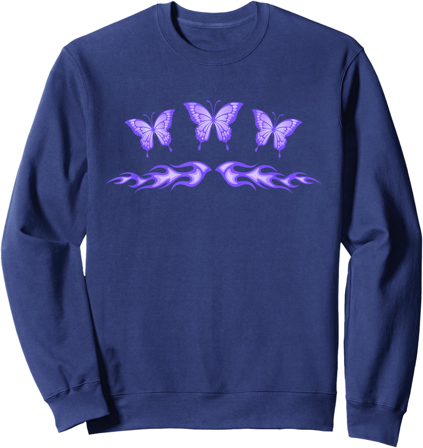Fairycore Purple Butterfly Tattoo Flames y2k Egirl Aesthetic Sweatshirt - Sweatshirt | Navy