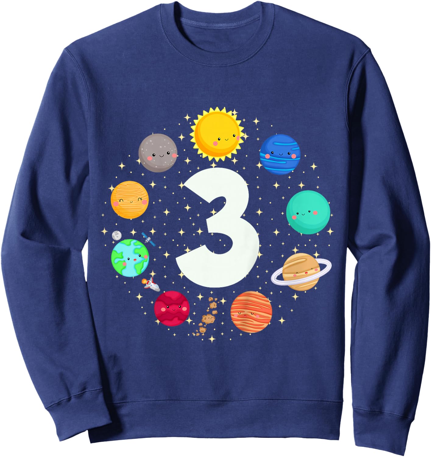 Kids 3 Years Old Boy Planets Space 3rd Birthday Kids Sweatshirt - Sweatshirt | Navy