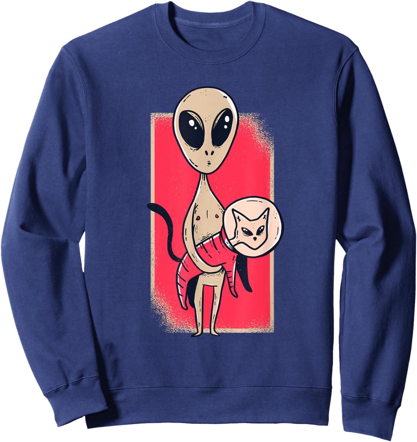 Cute Alien Holding A Pet Cat Graphic Women Sweatshirt - Sweatshirt | Navy