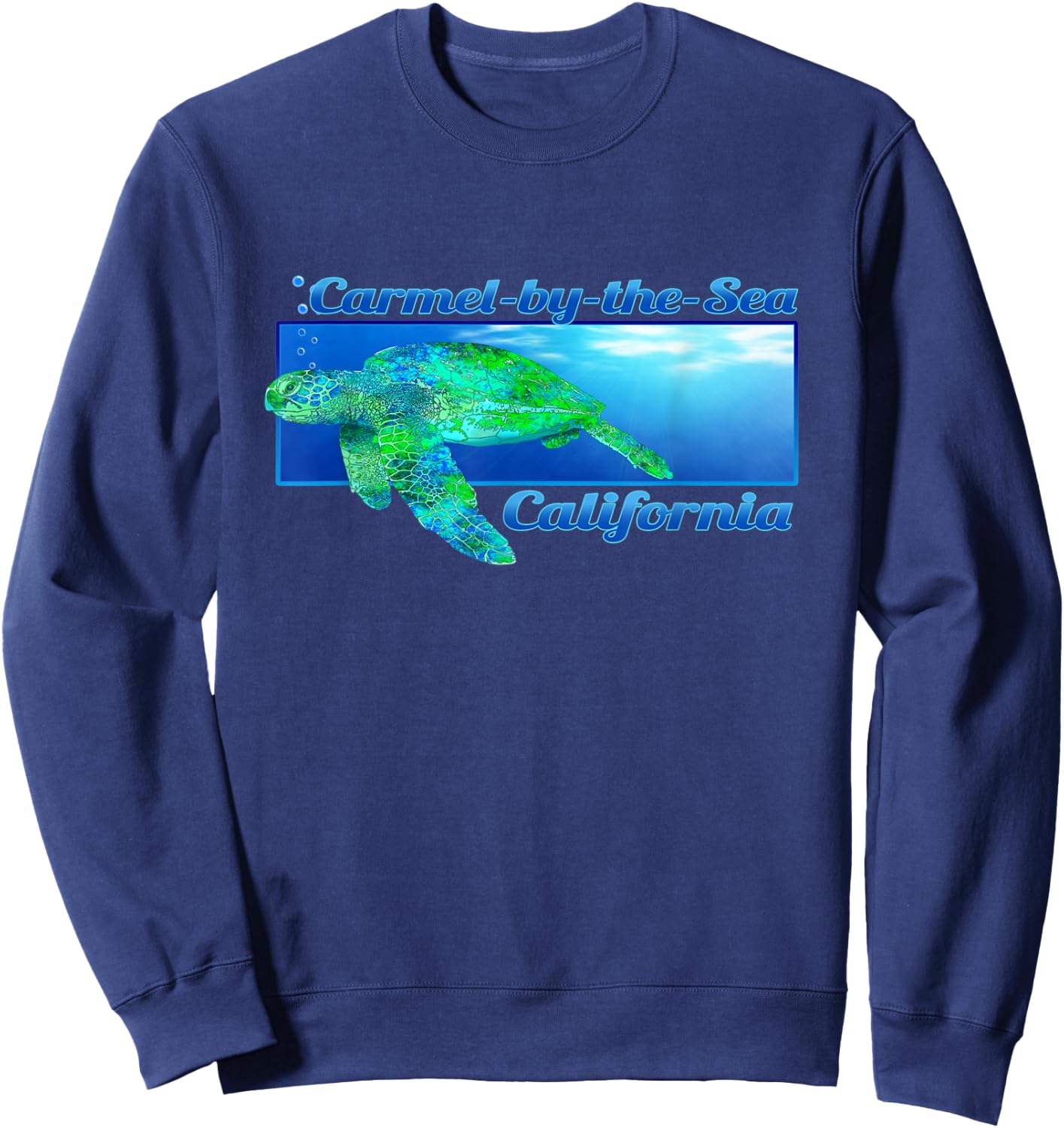 Carmel-by-the-Sea California Swimming Sea Turtle Sweatshirt - Sweatshirt | Navy