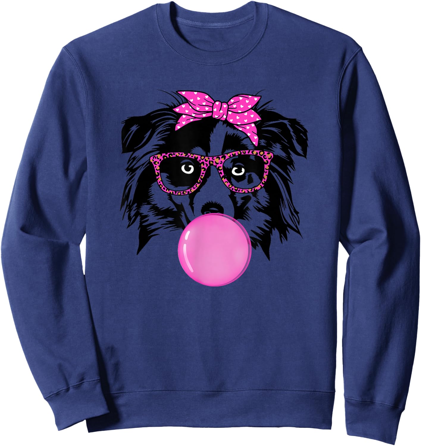 Australian shepherd with bubble gum bandana glasses Aussie Sweatshirt - Sweatshirt | Navy