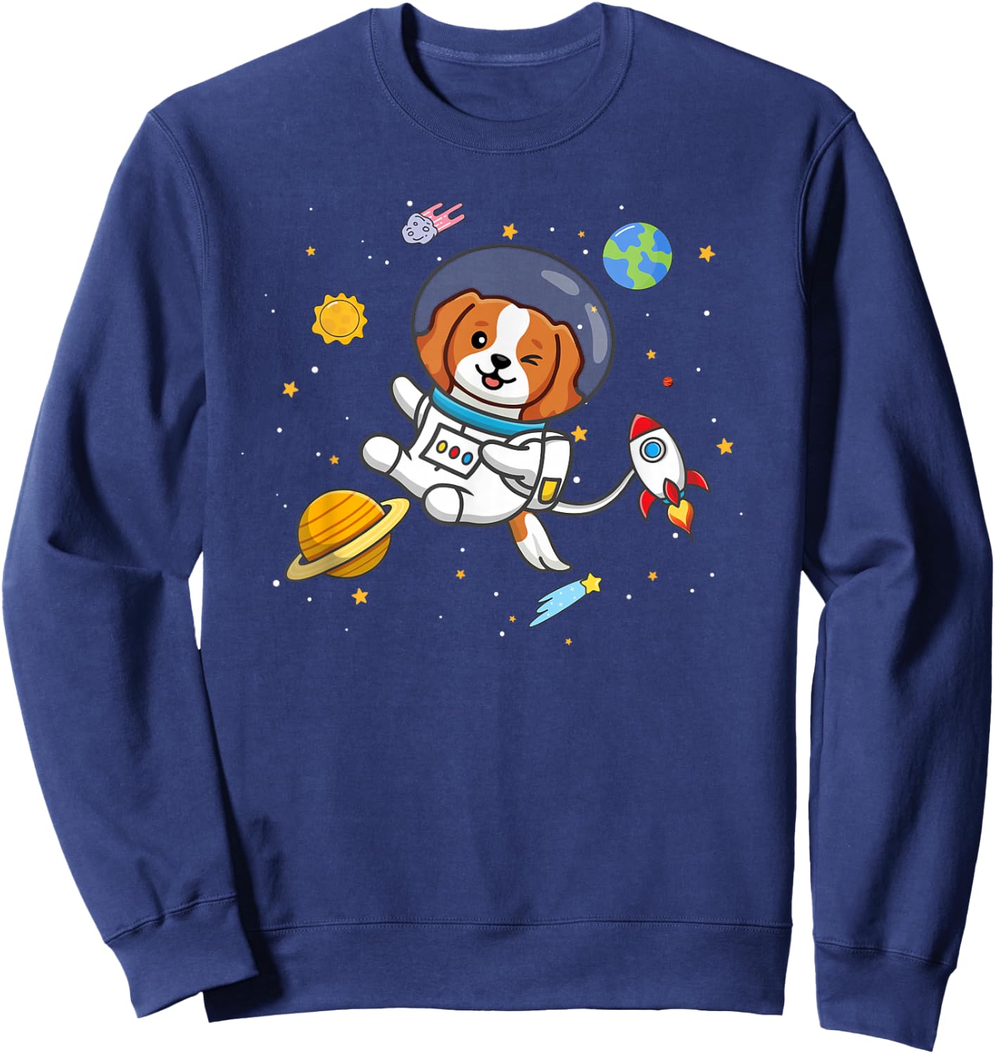 Funny Cartoon Kawaii Kids Boys Girl Space Cavalier Dog Lover Sweatshirt - Sweatshirt | Navy
