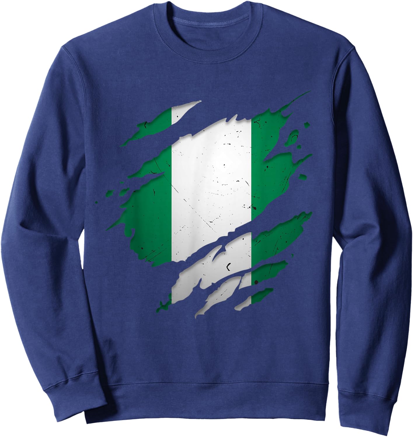 Proud Nigerian Design | Torn Ripped Nigeria Flag Sweatshirt - Sweatshirt | Navy
