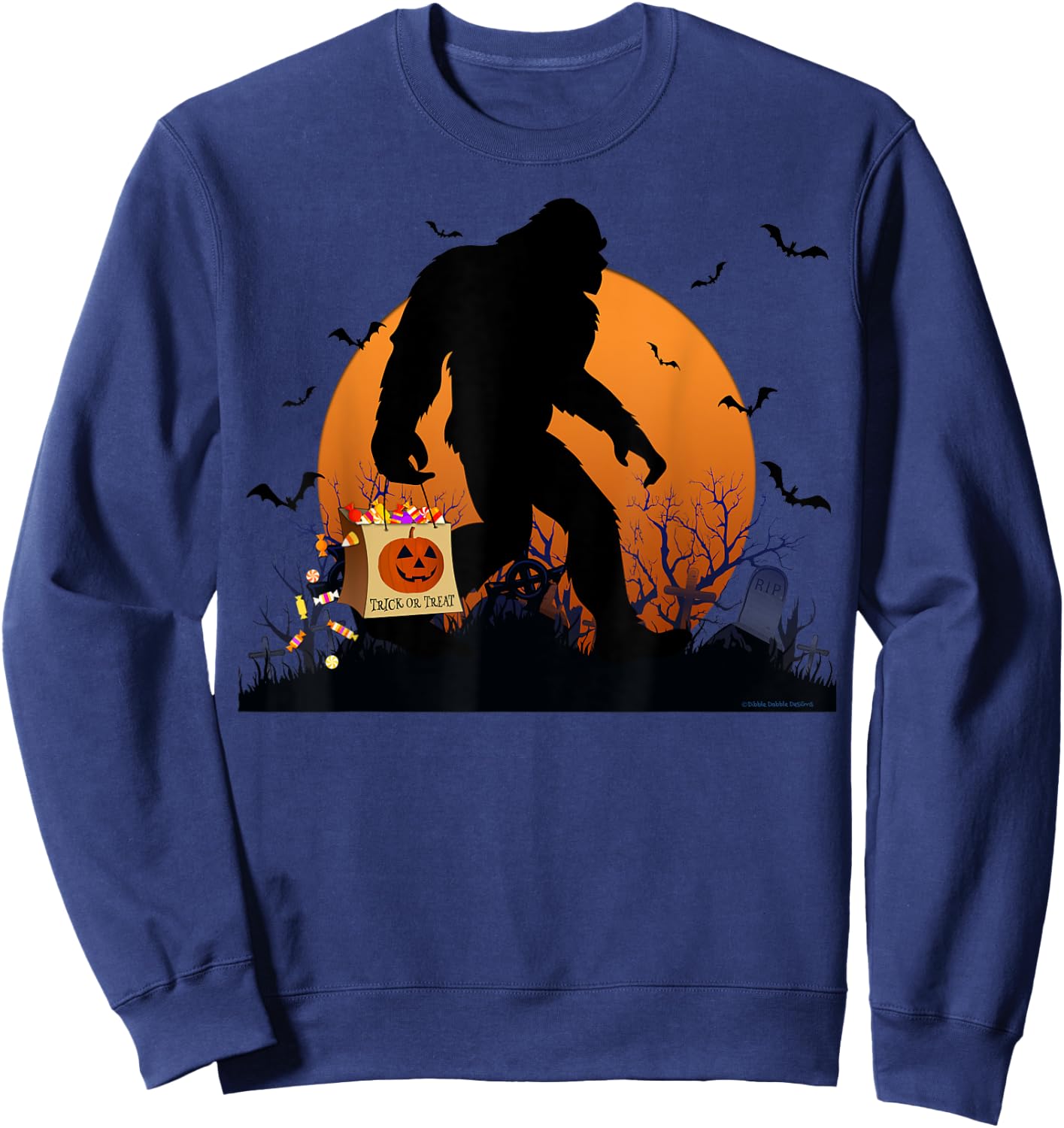 Funny Halloween Bigfoot Trick or Treating Full Moon Bigfoot Sweatshirt - Sweatshirt | Navy