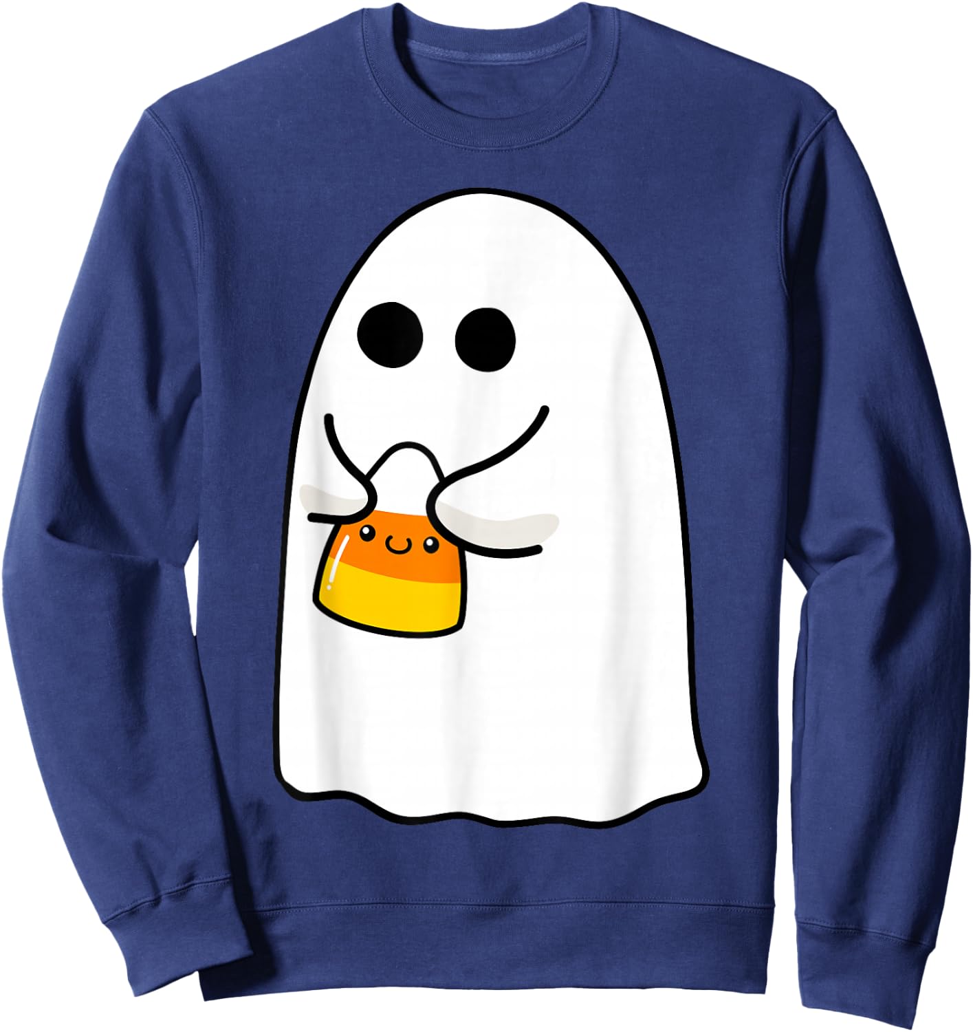Ghost Holding Candy Corn Funny Halloween Costume Cute Ghost Sweatshirt - Sweatshirt | Navy