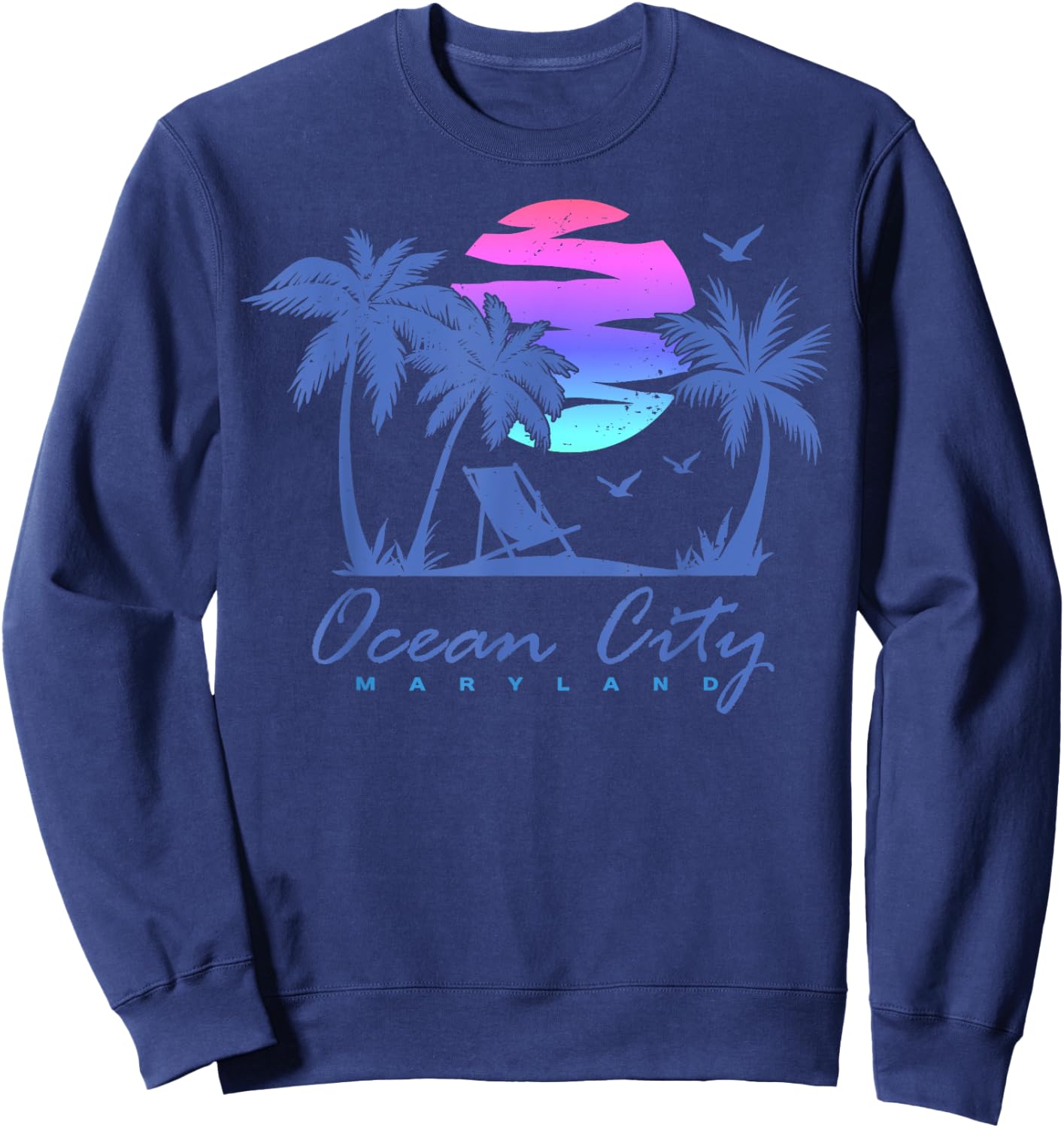 OCEAN CITY MARYLAND Beach Vacation Trip Retro Vintage Sunset Women Kids Sweatshirt - Sweatshirt | Navy