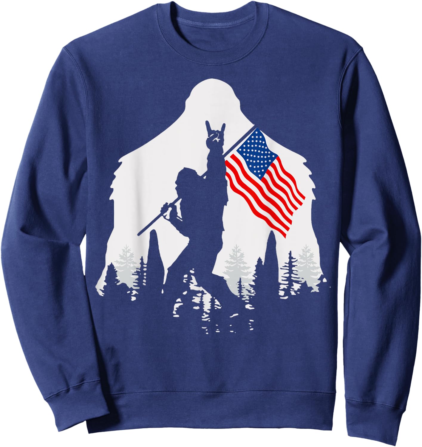 4th of July Shirt Bigfoot Sasquatch USA American Flag Sweatshirt - Sweatshirt | Navy