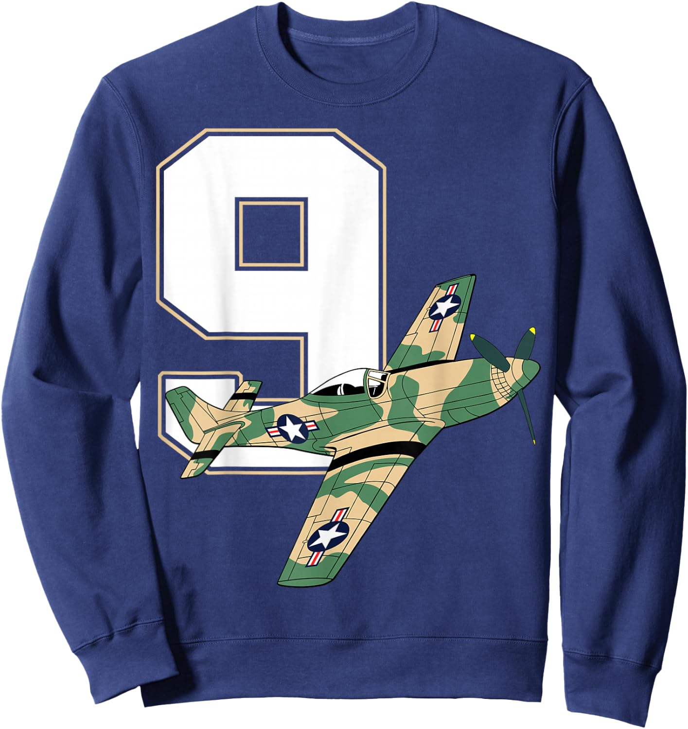9th Birthday Military Plane Aircraft Fighter 9 Year Old Boys Sweatshirt - Sweatshirt | Navy