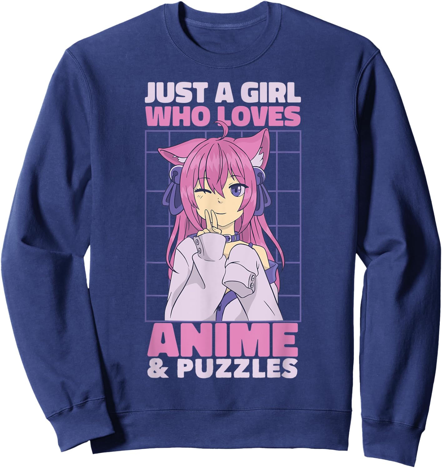 Just A Girl Who Loves Anime | Cute Anime and Puzzles Sweatshirt - Sweatshirt | Navy