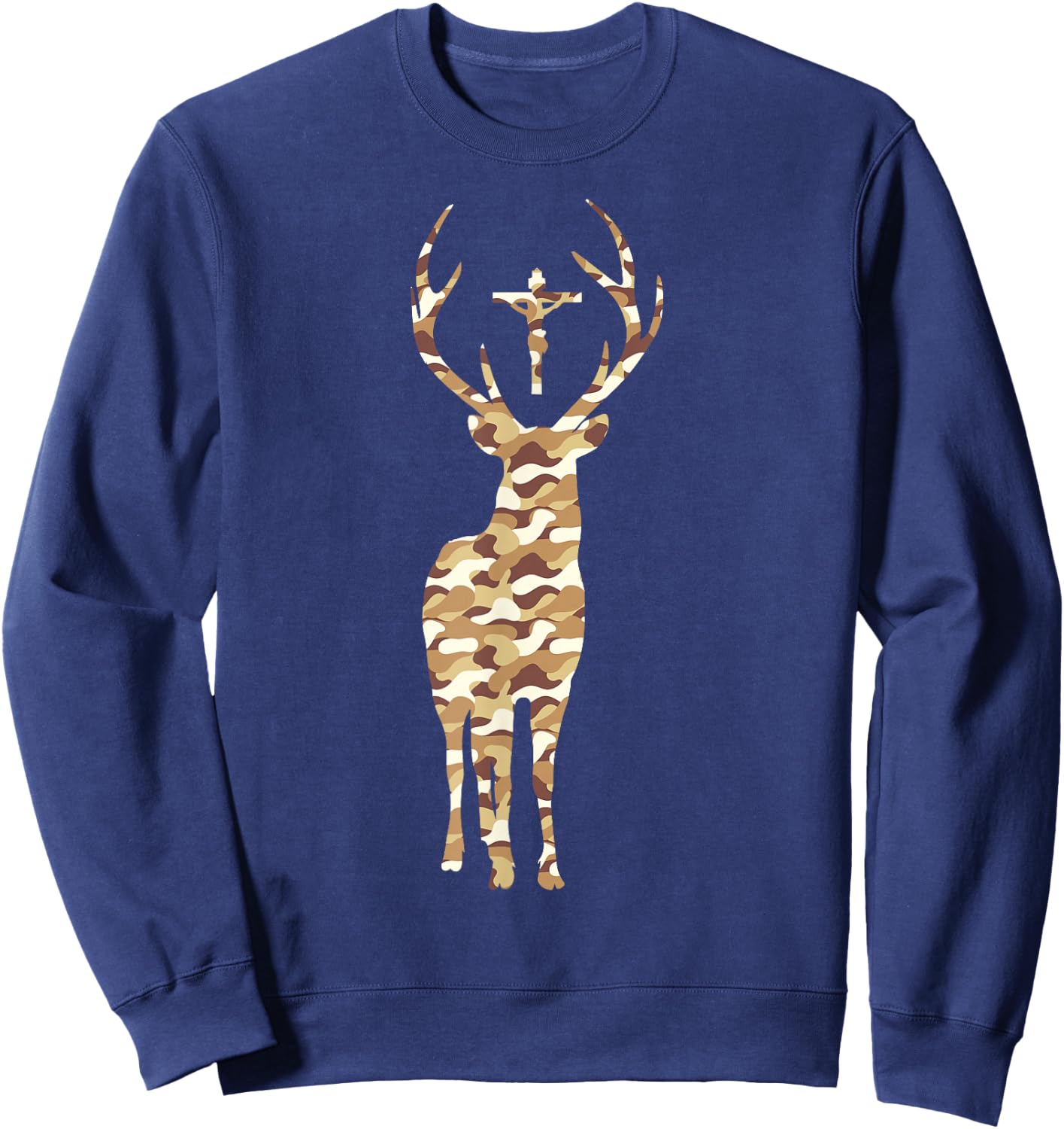 Hubert Hubertus Patron Saint of the Hunter Deer Camo Men Gift Sweatshirt - Sweatshirt | Navy