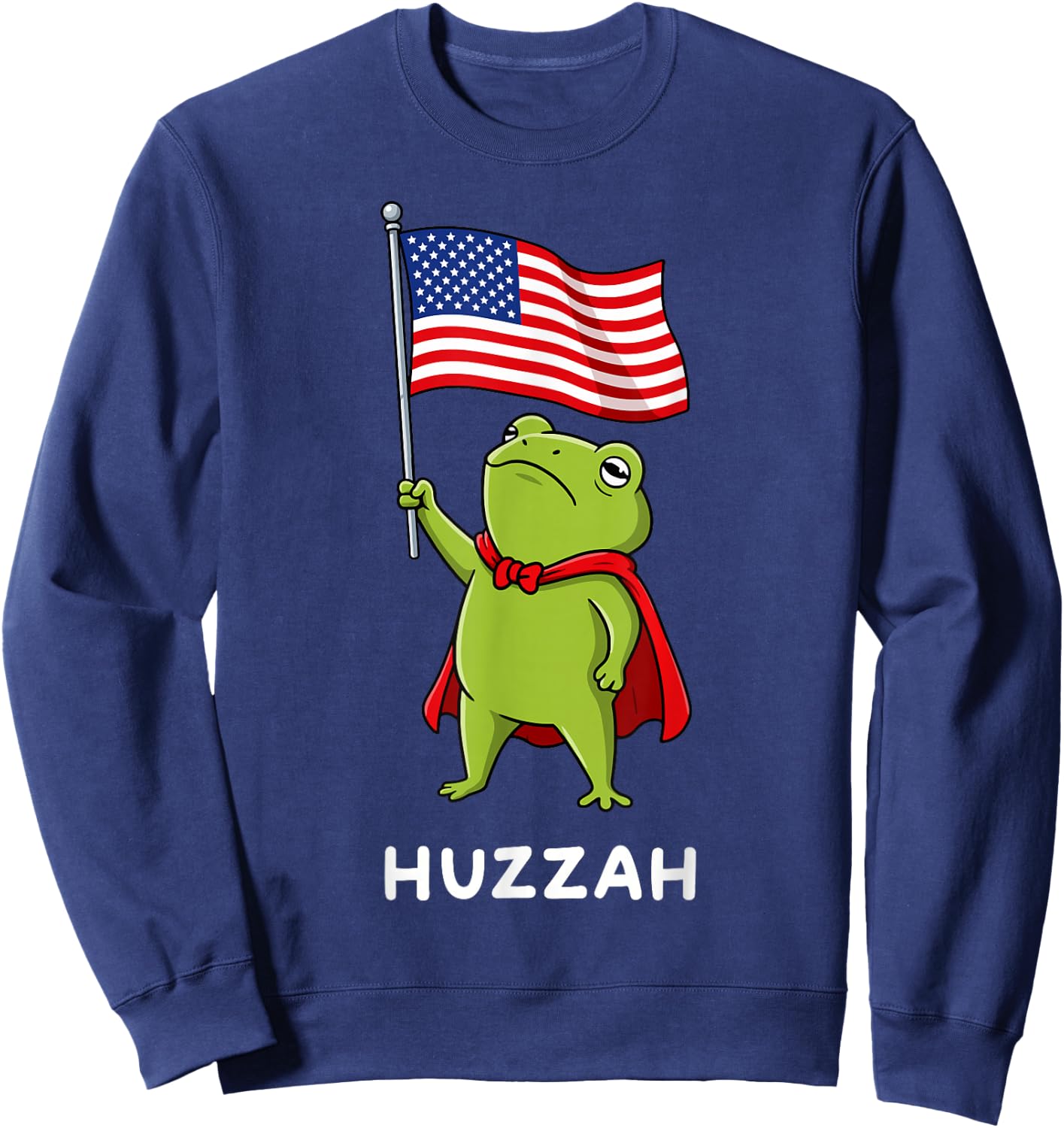 Funny Huzzah Patriotic Frog USA Flag 4th of July Sweatshirt - Sweatshirt | Navy