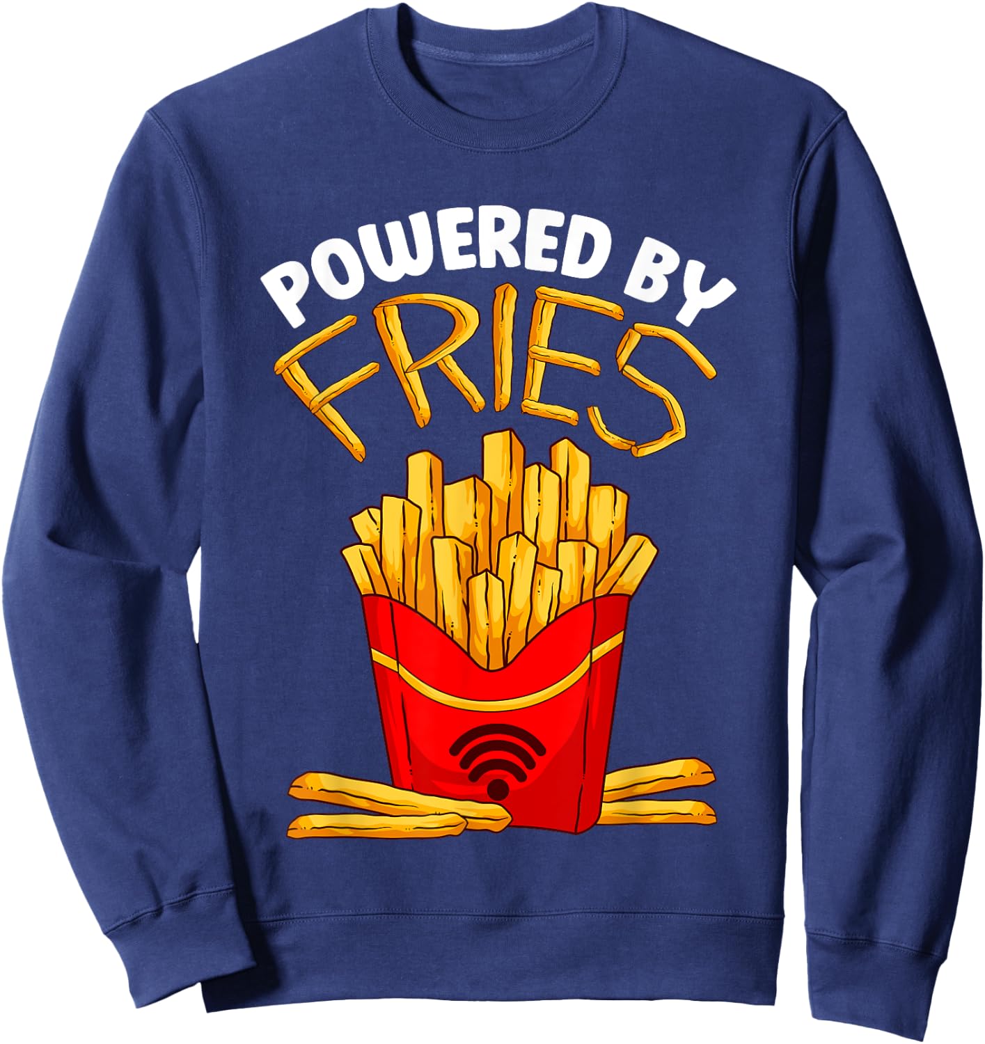 Powered By Fries Funny French Fry Fitness Trainer Gym Carbs Sweatshirt - Sweatshirt | Navy