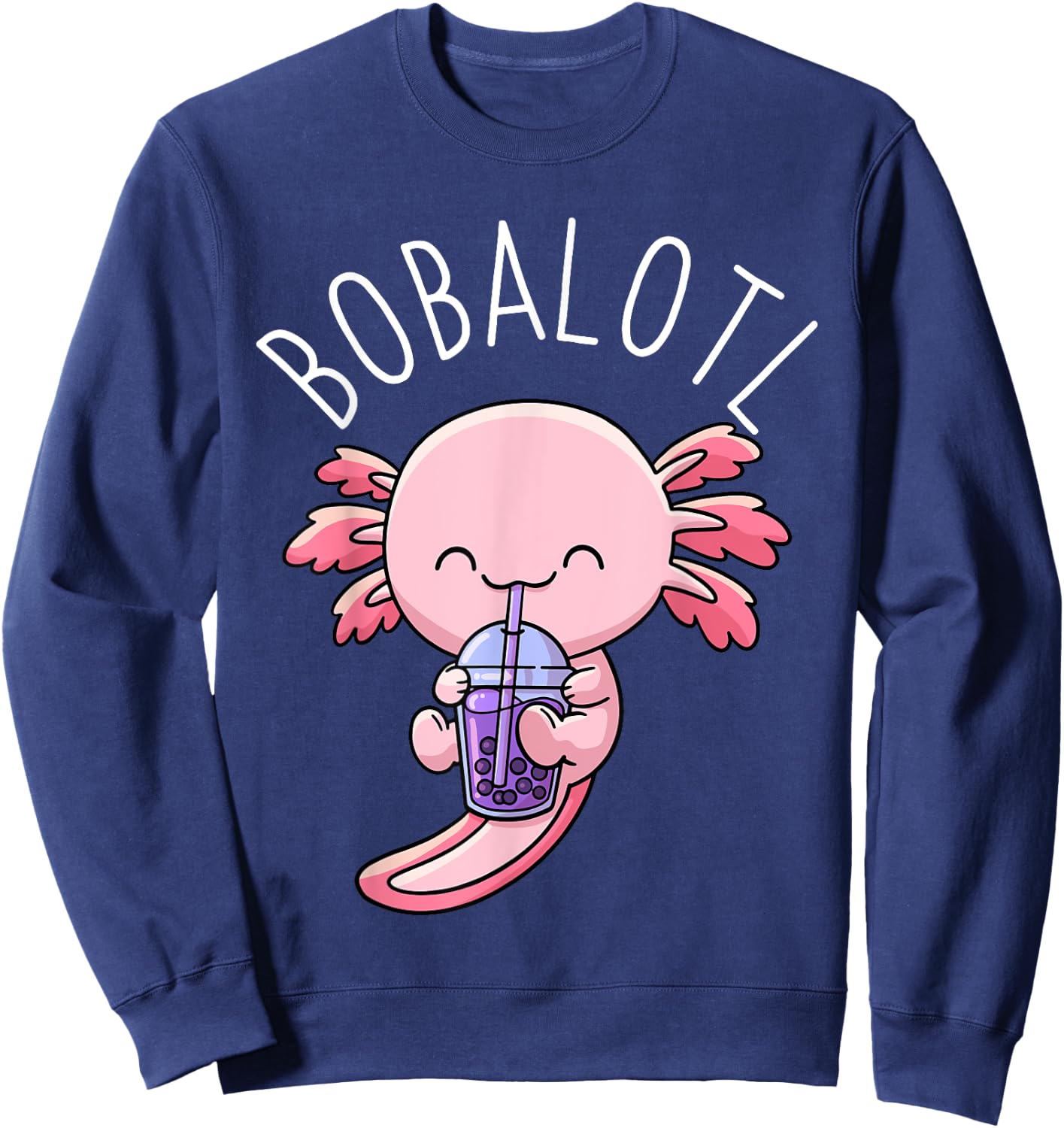 Bobalotl Axolotl Boba Tea Bubble Milk Sweatshirt - Sweatshirt | Navy