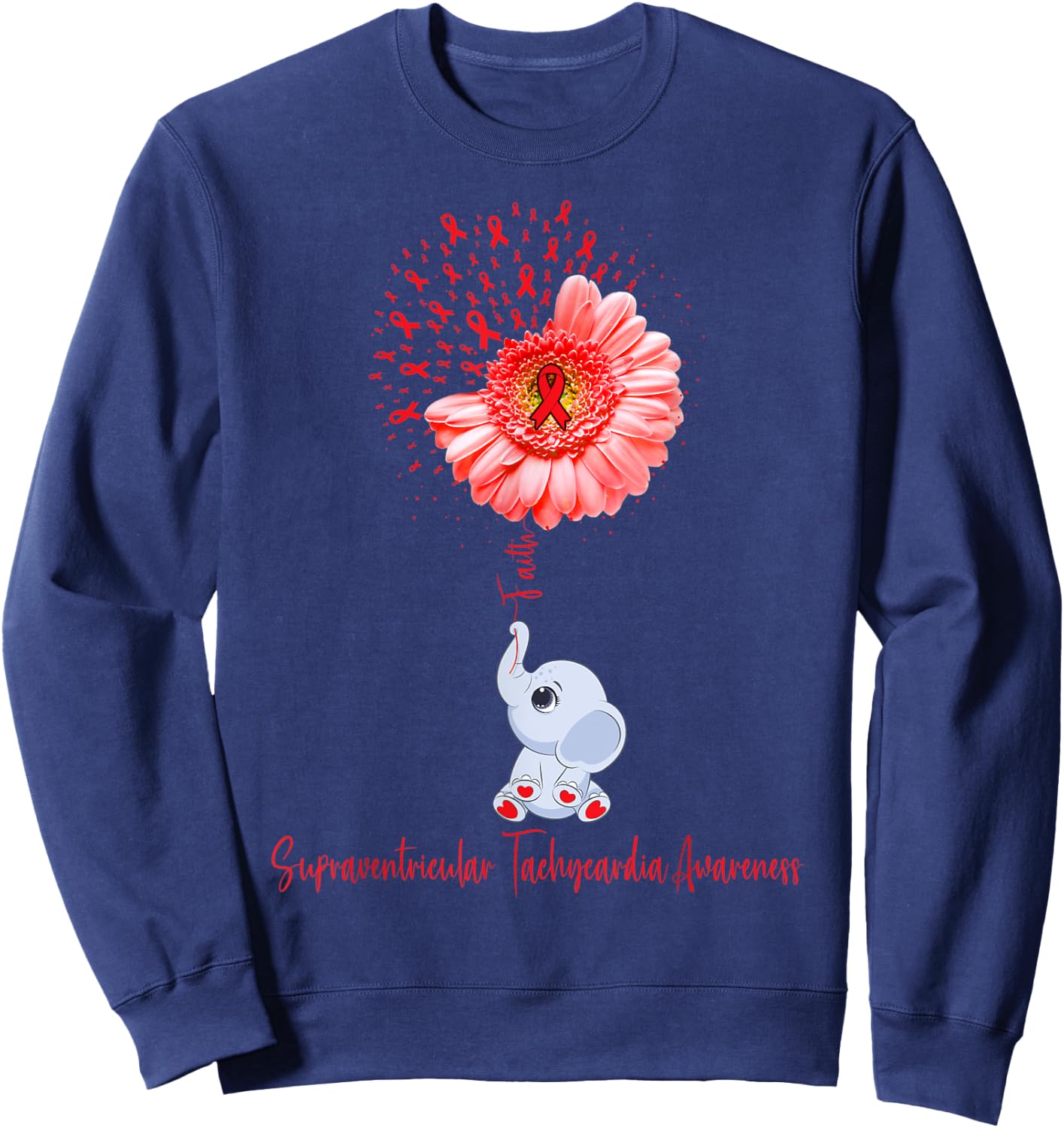 Supraventricular Tachycardia Awareness Faith Elephant Sweatshirt - Sweatshirt | Navy