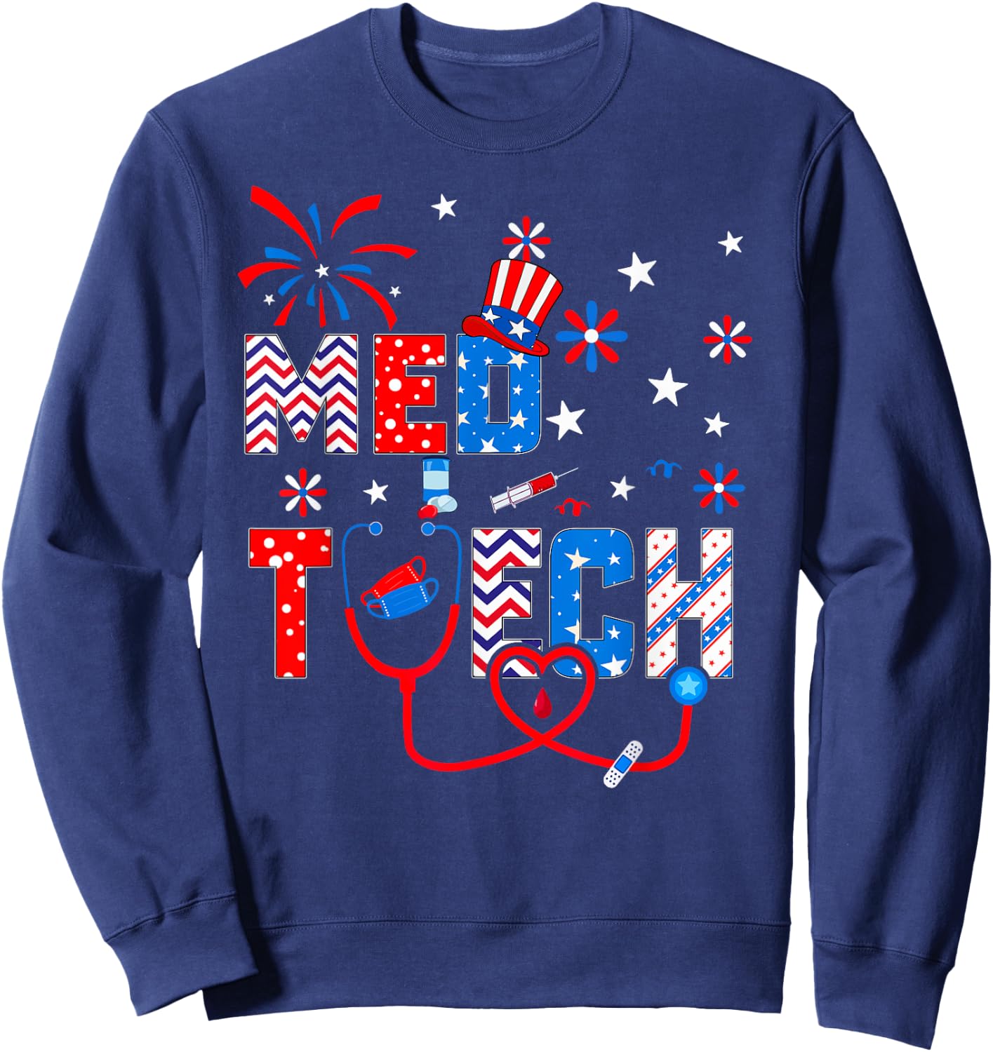 4th Of July Shirt Stethoscope Patriotic Med Tech Sweatshirt - Sweatshirt | Navy