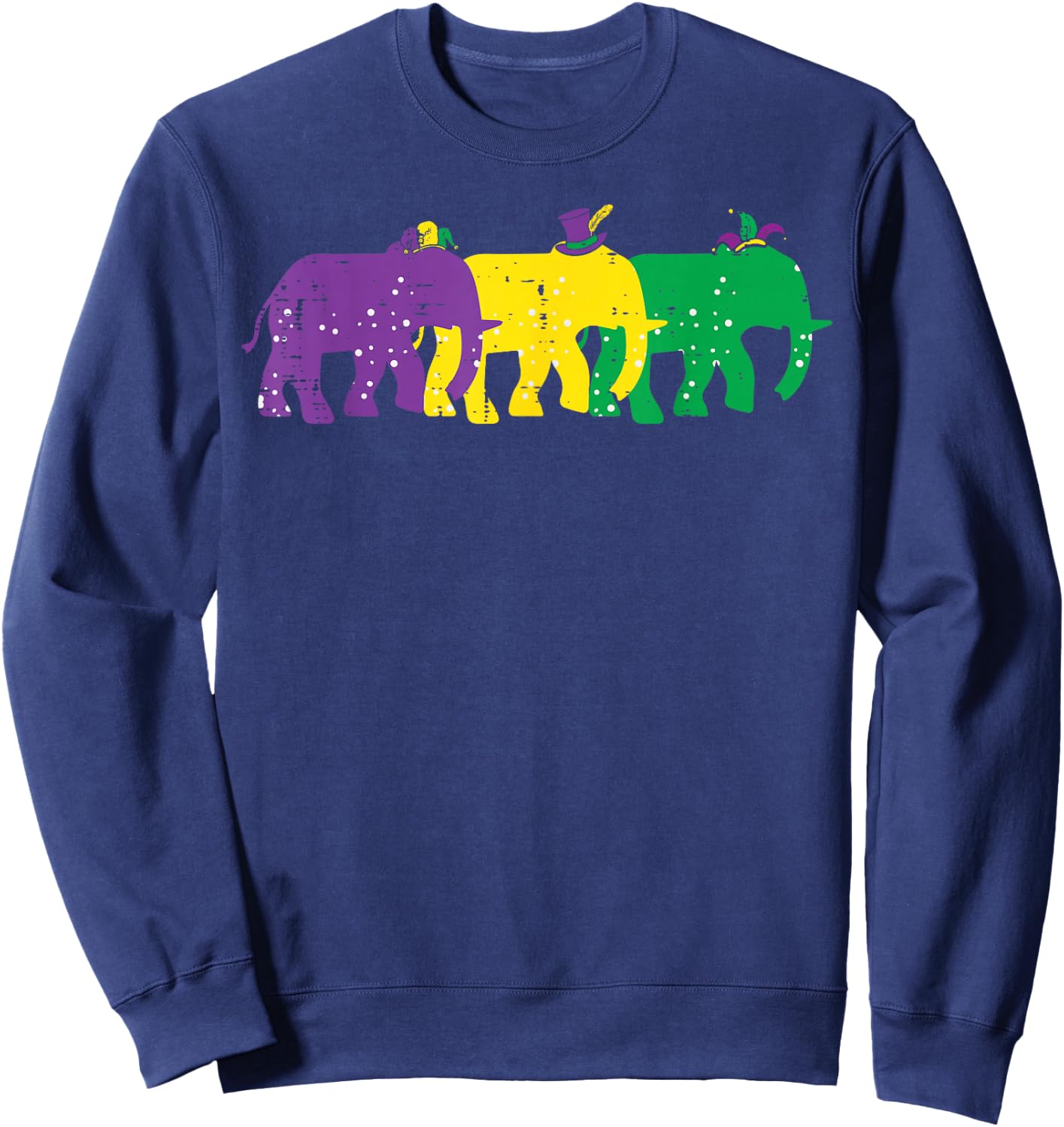 Elephants Purple Yellow Louisiana Mardi Gras Women Men Kids Sweatshirt - Sweatshirt | Navy