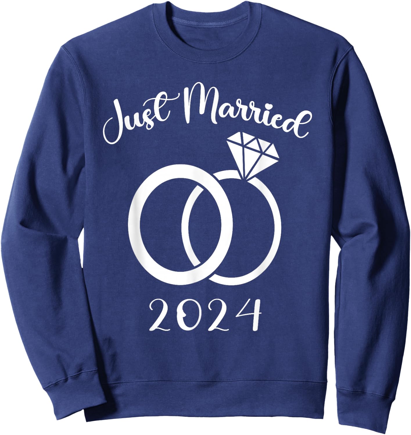Just Married 2024 Wedding Rings Matching Couple Newlyweds Sweatshirt - Sweatshirt | Navy