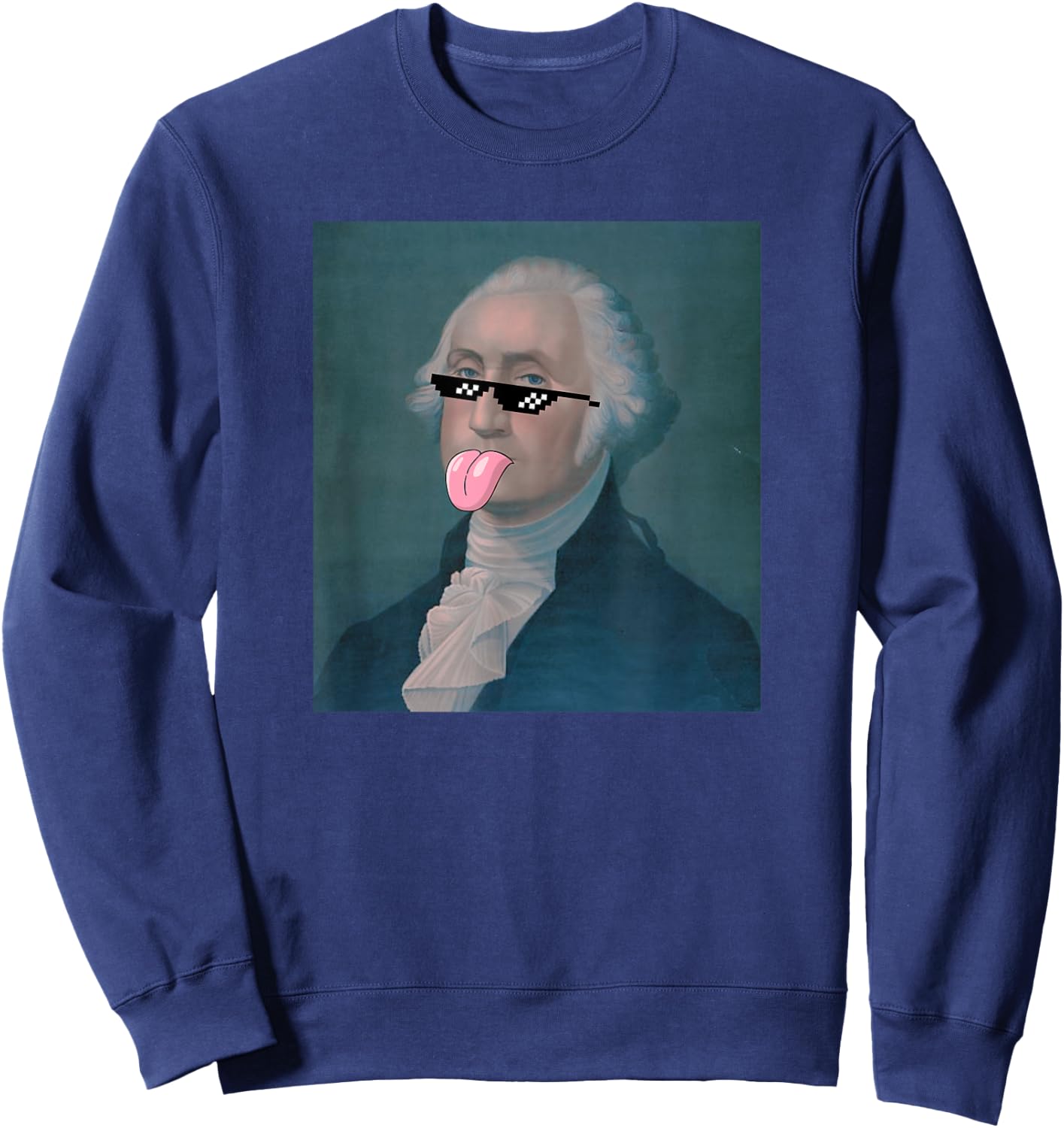Funny George Sticking Tongue Out and Wearing Glasses Sweatshirt - Sweatshirt | Navy