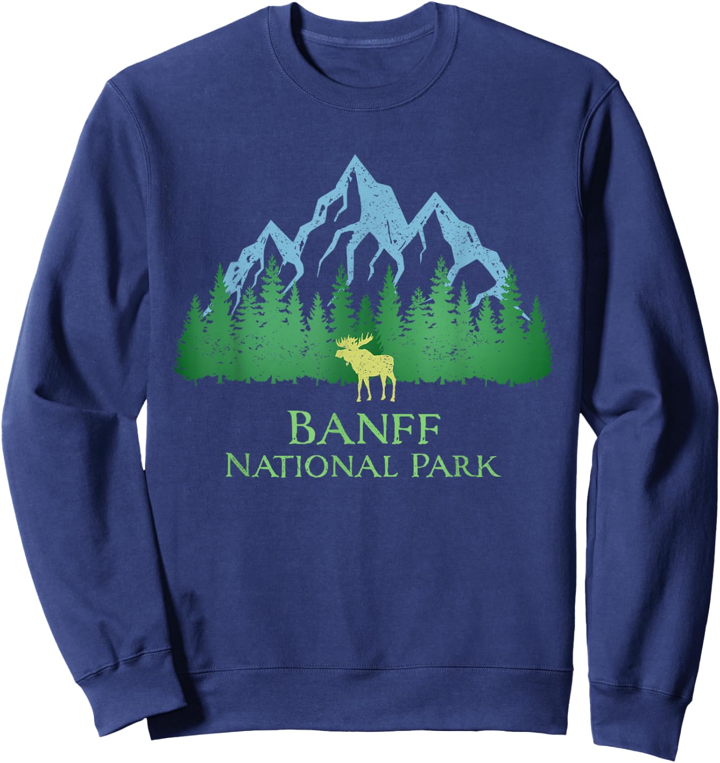 Banff National Park Alberta Canada Moose Trees Vintage Look Sweatshirt - Sweatshirt | Navy