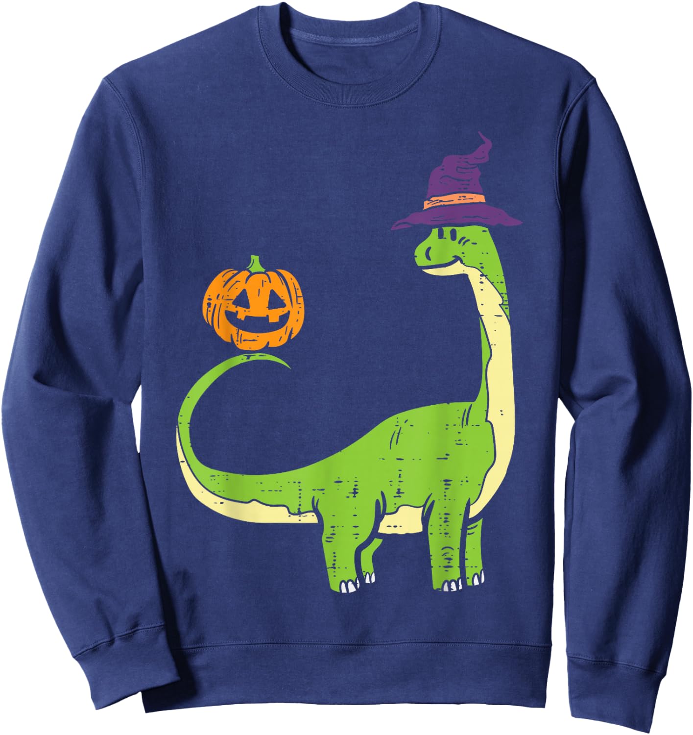 Brachiosaurus Witch Pumpkin Halloween Dinosaur Brontosaurus Sweatshirt - Sweatshirt | Navy
