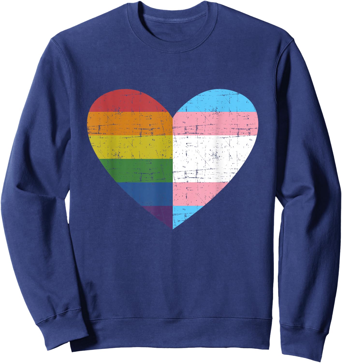 Heart with Rainbow and Transgender Flag for Pride Month Small Sweatshirt - Sweatshirt | Navy