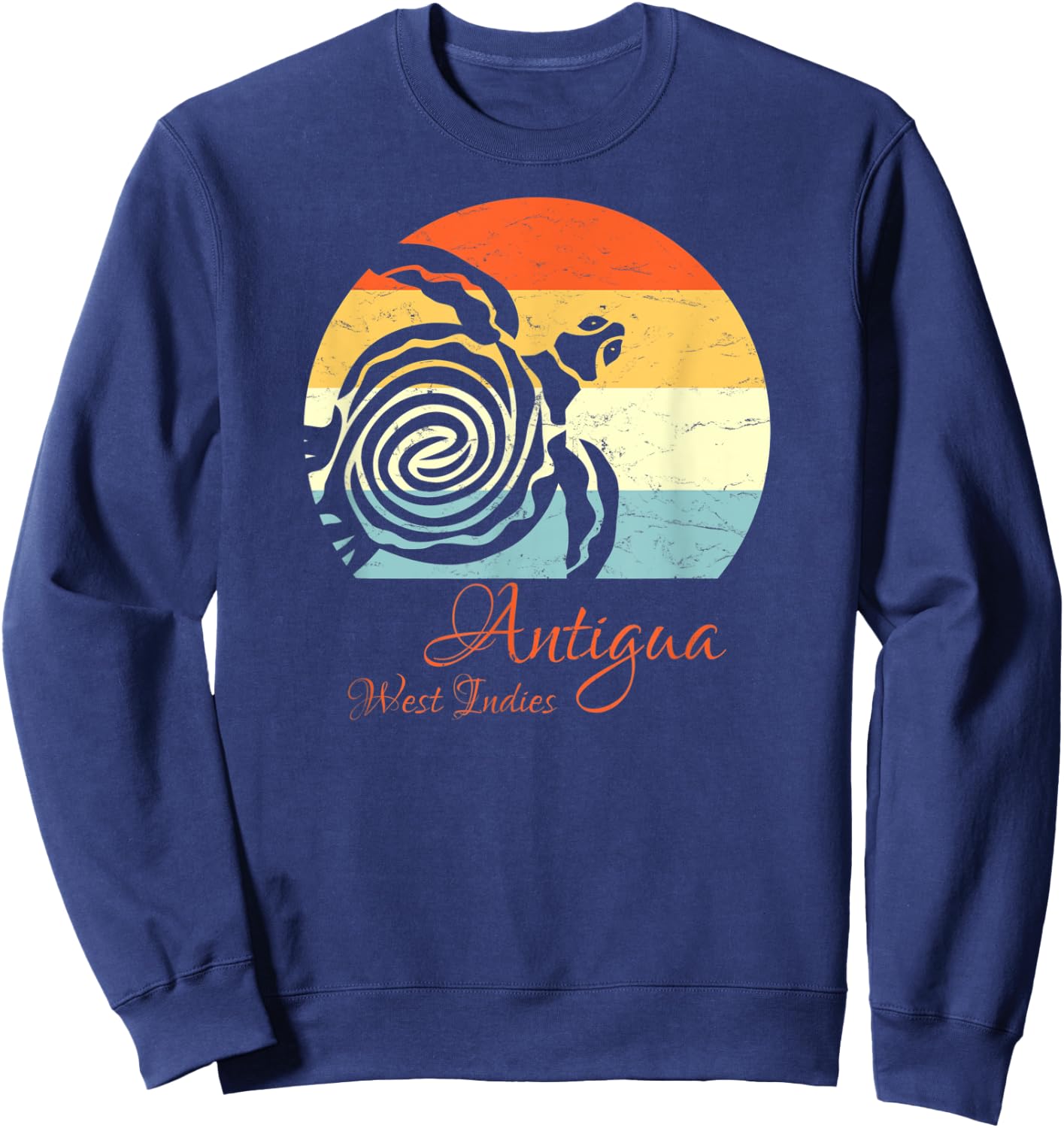 Antigua, West Indies Vintage Retro Sea Turtle Vacation Sweatshirt - Sweatshirt | Navy