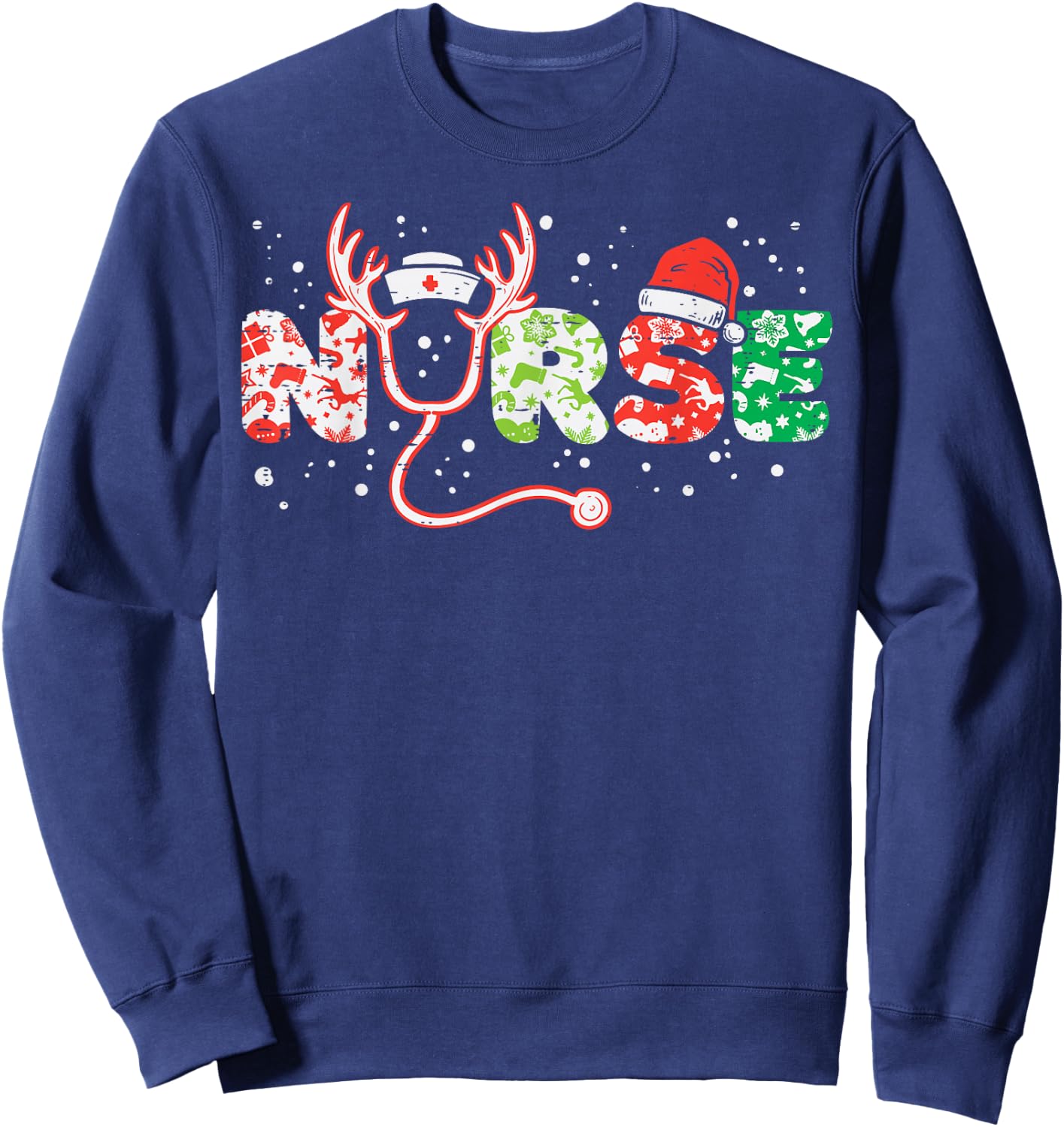 Nurse Christmas Stethoscope Nurses Xmas Scrub Top Women Sweatshirt - Sweatshirt | Navy