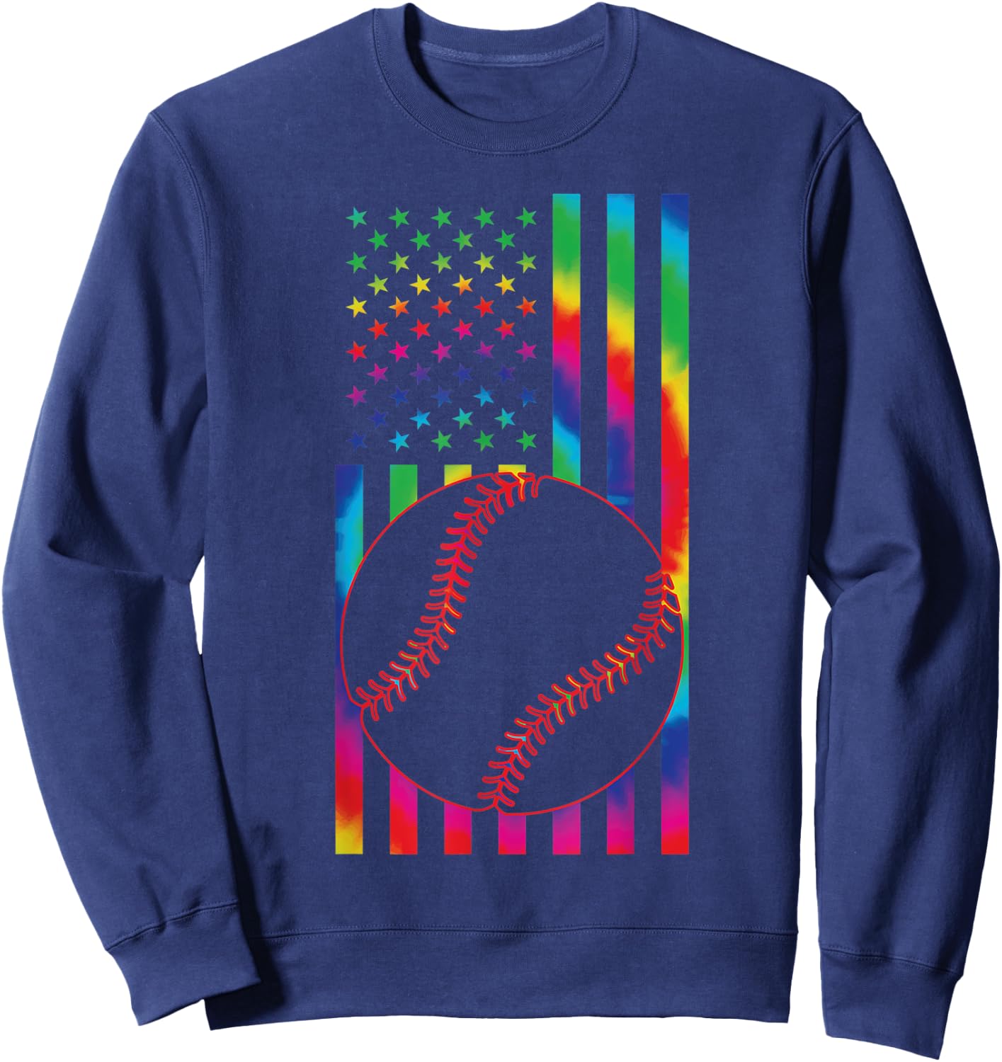 ball of Baseball Tie dye American Flag baseball sport Sweatshirt - Sweatshirt | Navy
