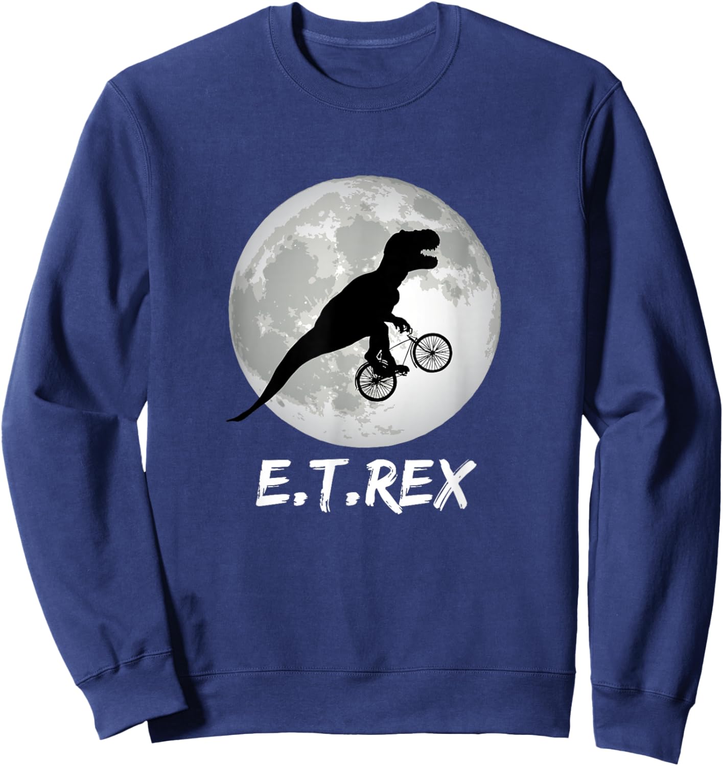 E.T. Rex Funny Dinosaur Shirt T-Rex on Bike Over The Moon Sweatshirt - Sweatshirt | Navy