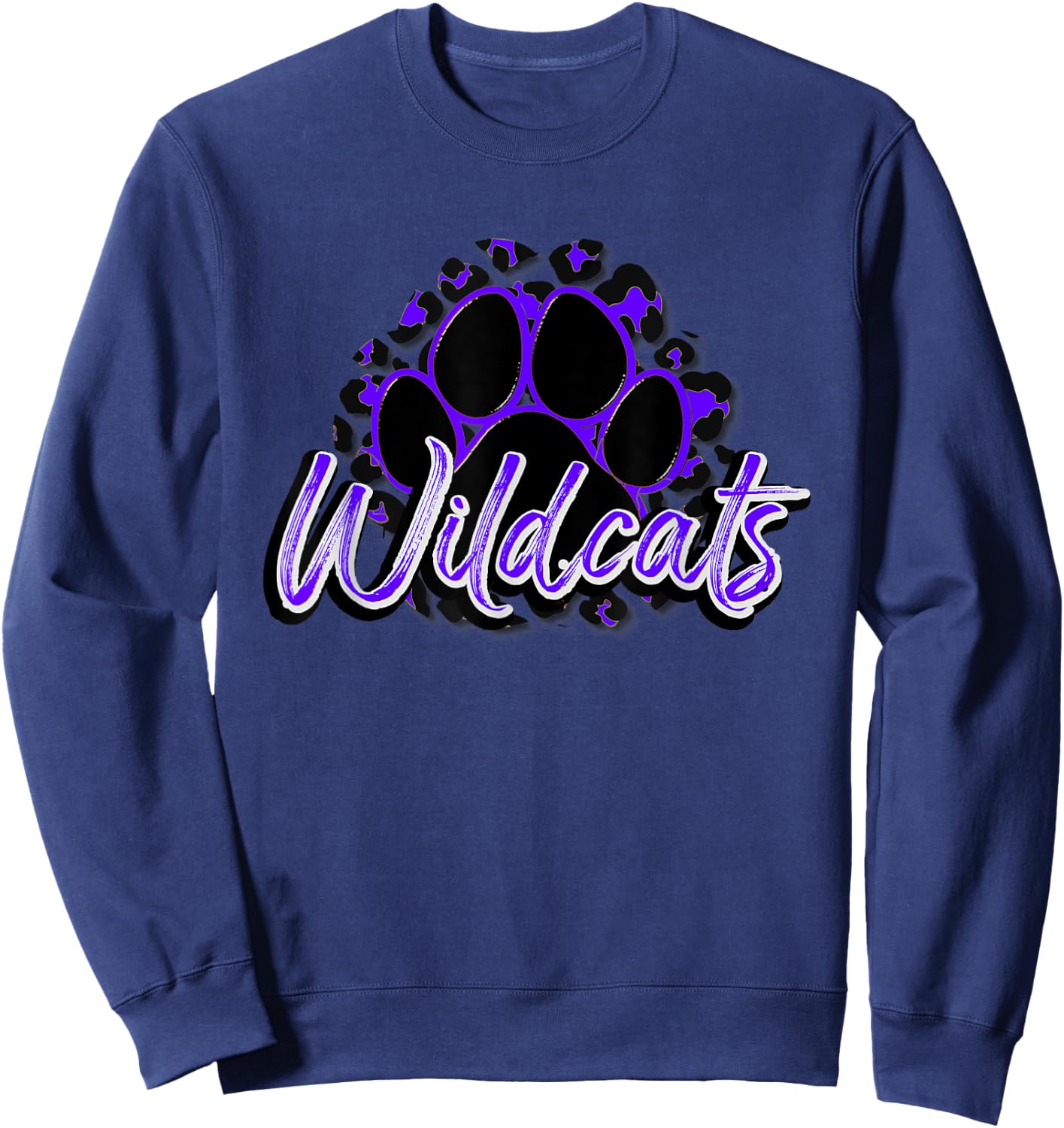 Wildcats Purple Black Cheetah School Sports Fan Team Spirit Sweatshirt - Sweatshirt | Navy