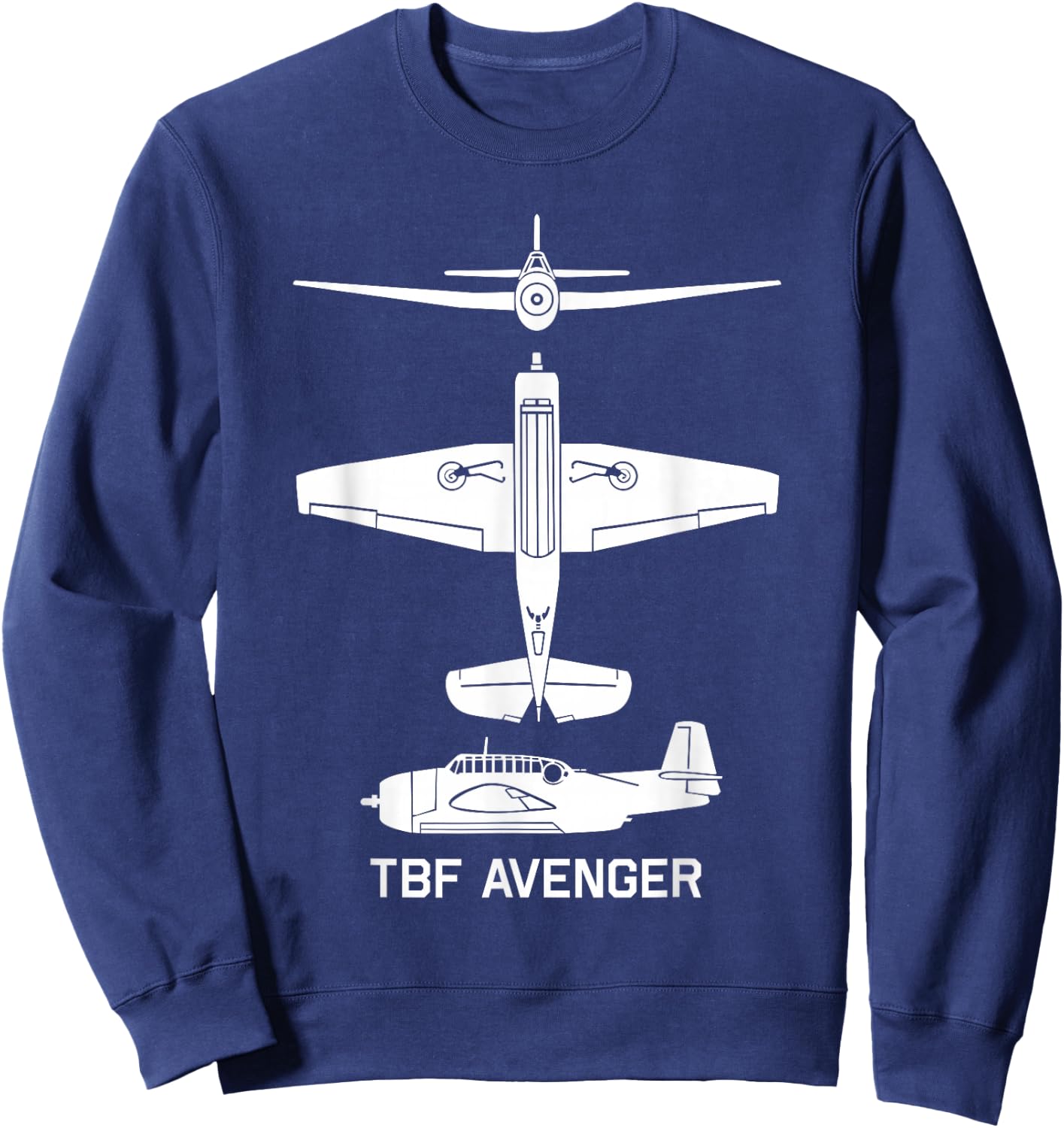 TBF Avenger American WW2 Torpedo Bomber Plane Silhouettes Sweatshirt - Sweatshirt | Navy