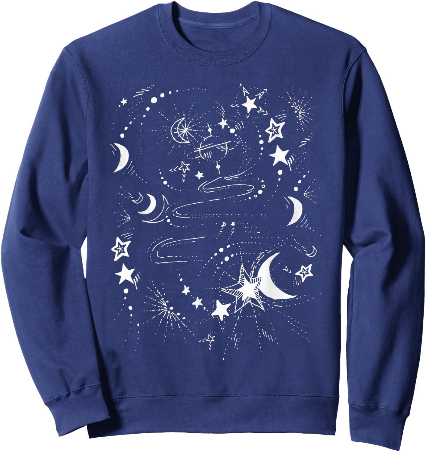 Starry Universe Illustration Moon Stars Celestial Night Sky Sweatshirt - Sweatshirt | Navy