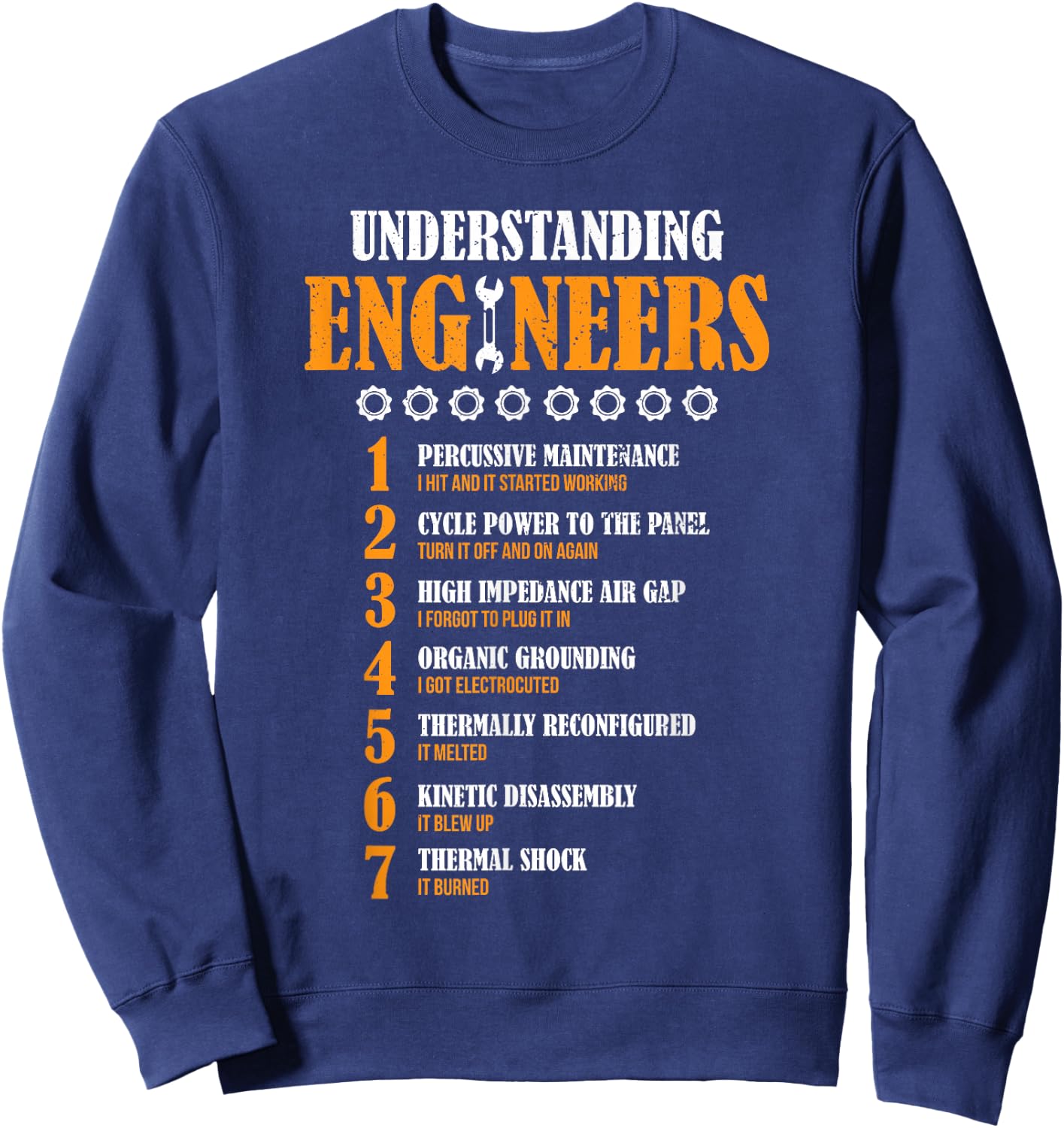 Understanding Engineers Lists Funny Engineer - Men's Black Distressed Funny Design Short Sleeve - Small Sweatshirt - Sweatshirt | Navy