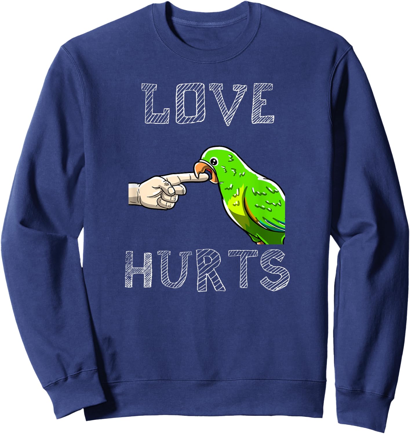 BoredKoalas Bird Parrot Love Hurts Parrot Biting Finger Funny Pet Bird Lover Gift Sweatshirt - Sweatshirt | Navy
