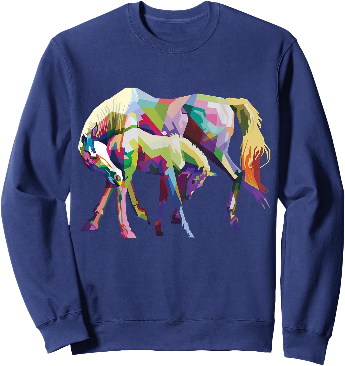 Rainbow Mother Child Horse Love Colorful Horse Family Sweatshirt - Sweatshirt | Navy