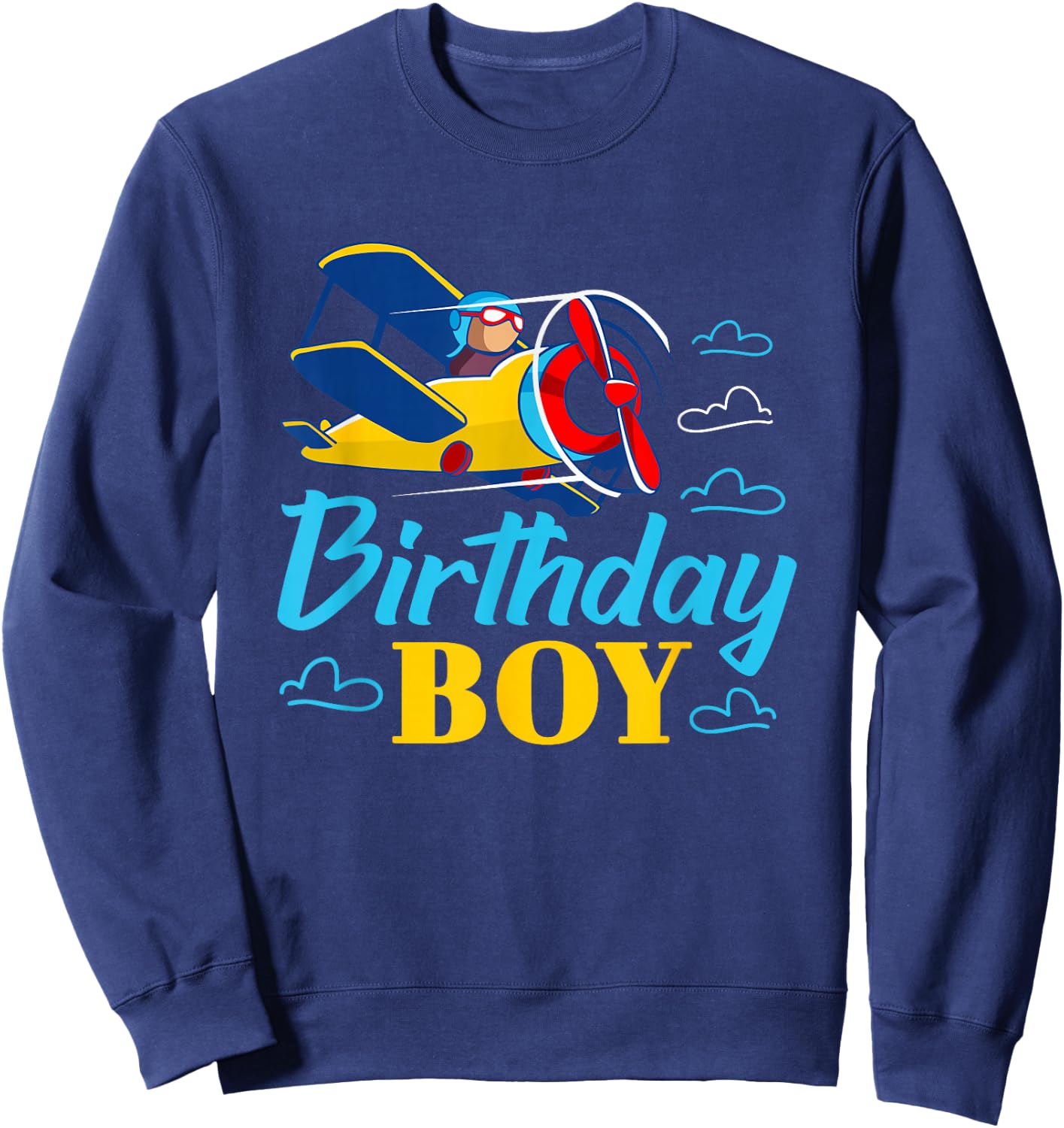 Birthday Boy Airplanes Party Gift Decorations Supplies Kids Sweatshirt - Sweatshirt | Navy