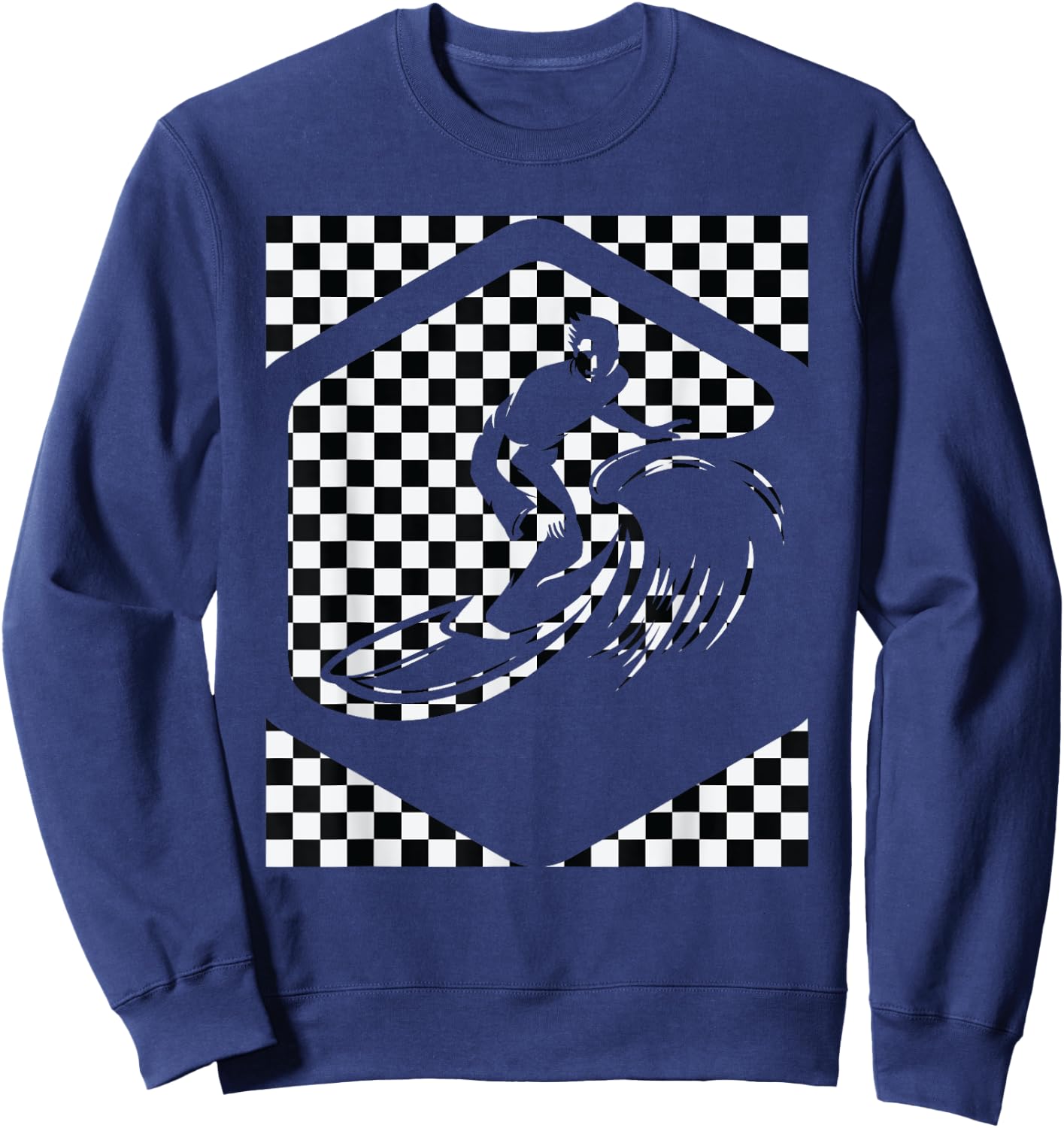Checkered Surfer Black And White Checker For Surf and Skate Sweatshirt - Sweatshirt | Navy