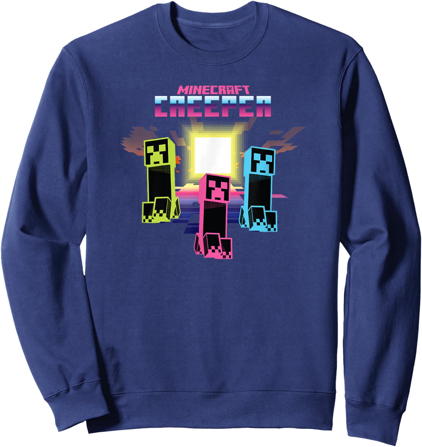 Minecraft Creeper Bright Neon Poster Sweatshirt - Sweatshirt | Navy