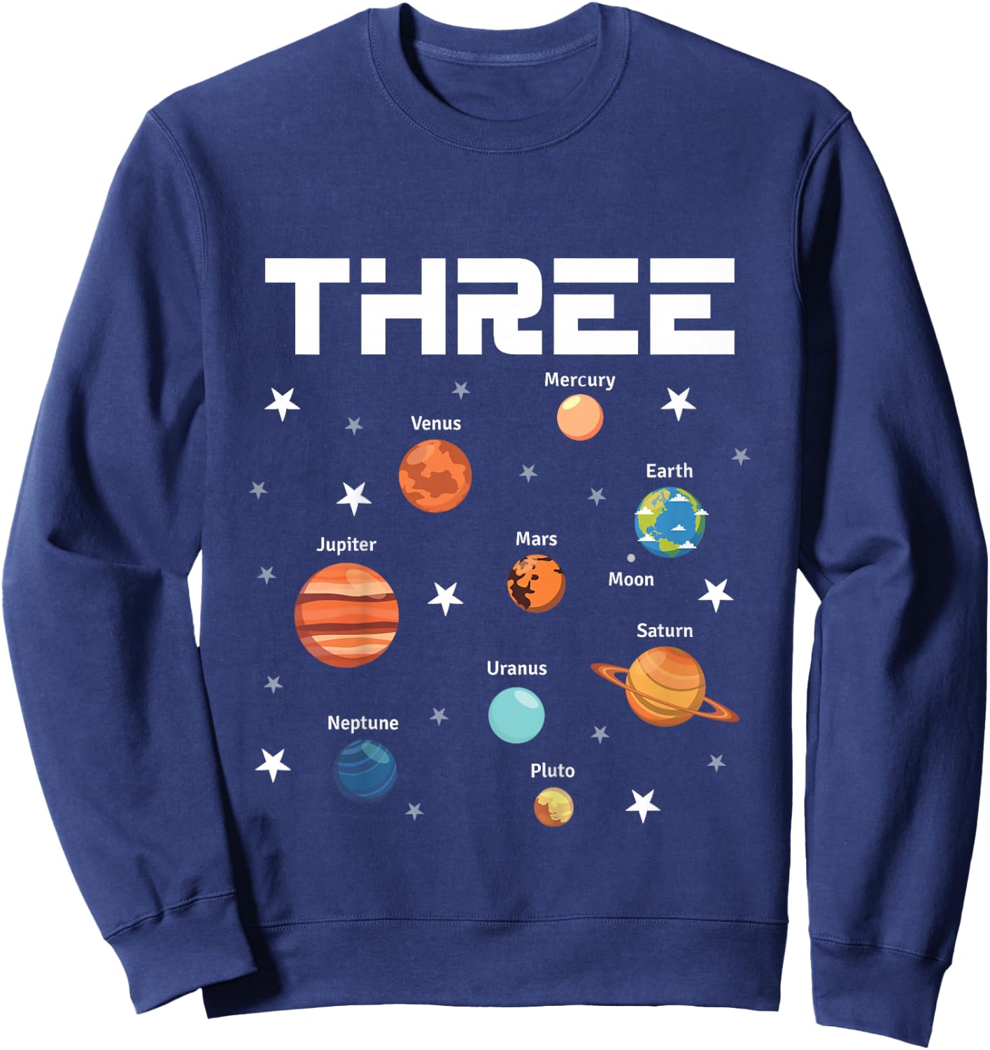 3 Year Old Outer Space Birthday Party Solar Planets 3rd Gift Sweatshirt - Sweatshirt | Navy