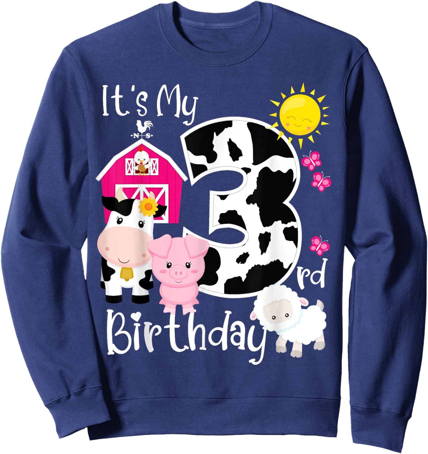 Farm Animals 3 Year Old It's My 3rd Birthday Party Bday Girl Sweatshirt - Sweatshirt | Navy