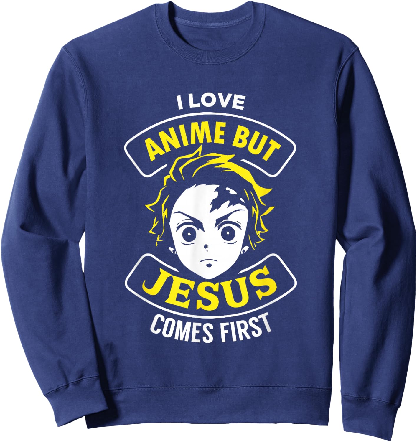 I Love Anime But Jesus Comes First - Christian Japan Yellow Sweatshirt - Sweatshirt | Navy
