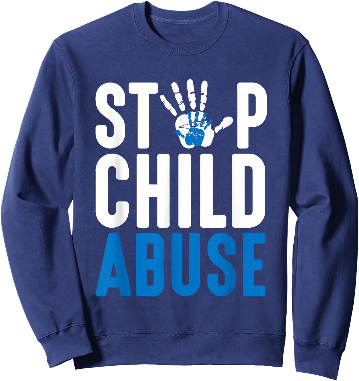 Blue Ribbon Stop Child Misuse Prevention Month Awareness Sweatshirt - Sweatshirt | Navy