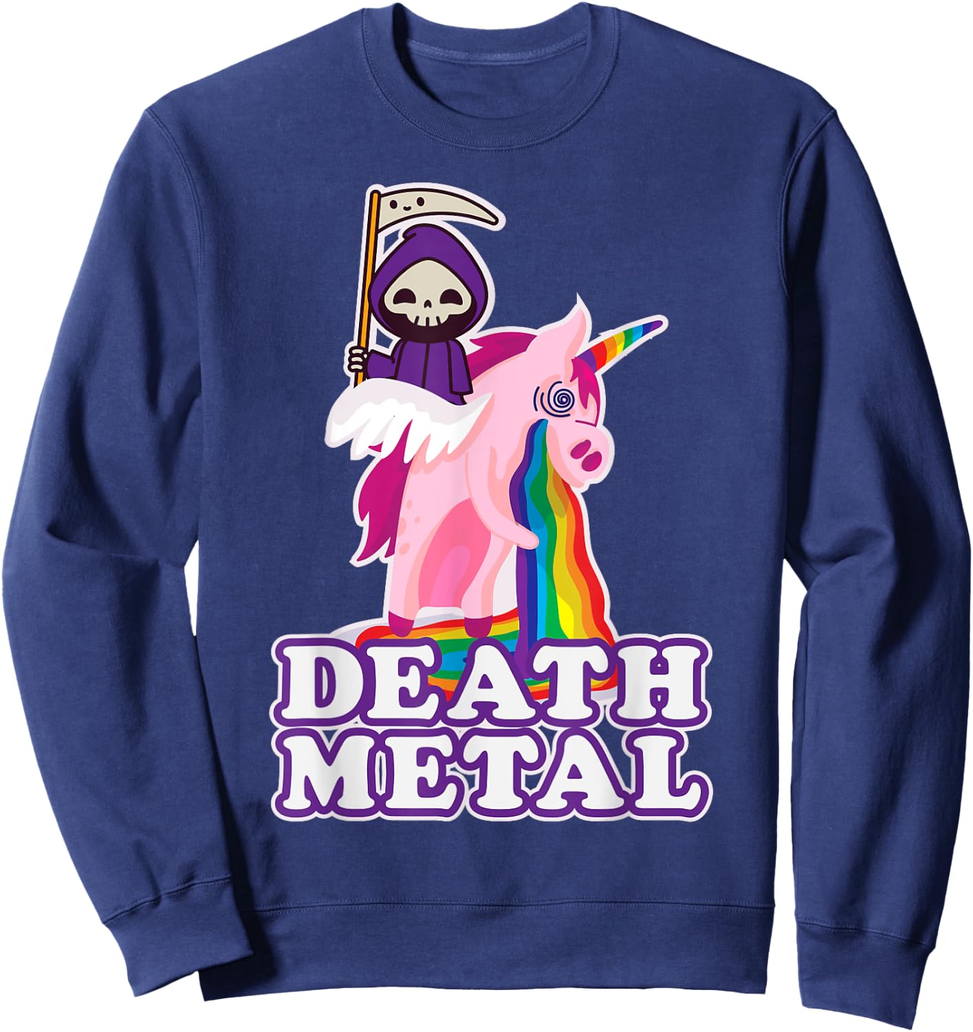 Funny Death Metal Grim Reaper Riding Unicorn Rainbow Sweatshirt - Sweatshirt | Navy