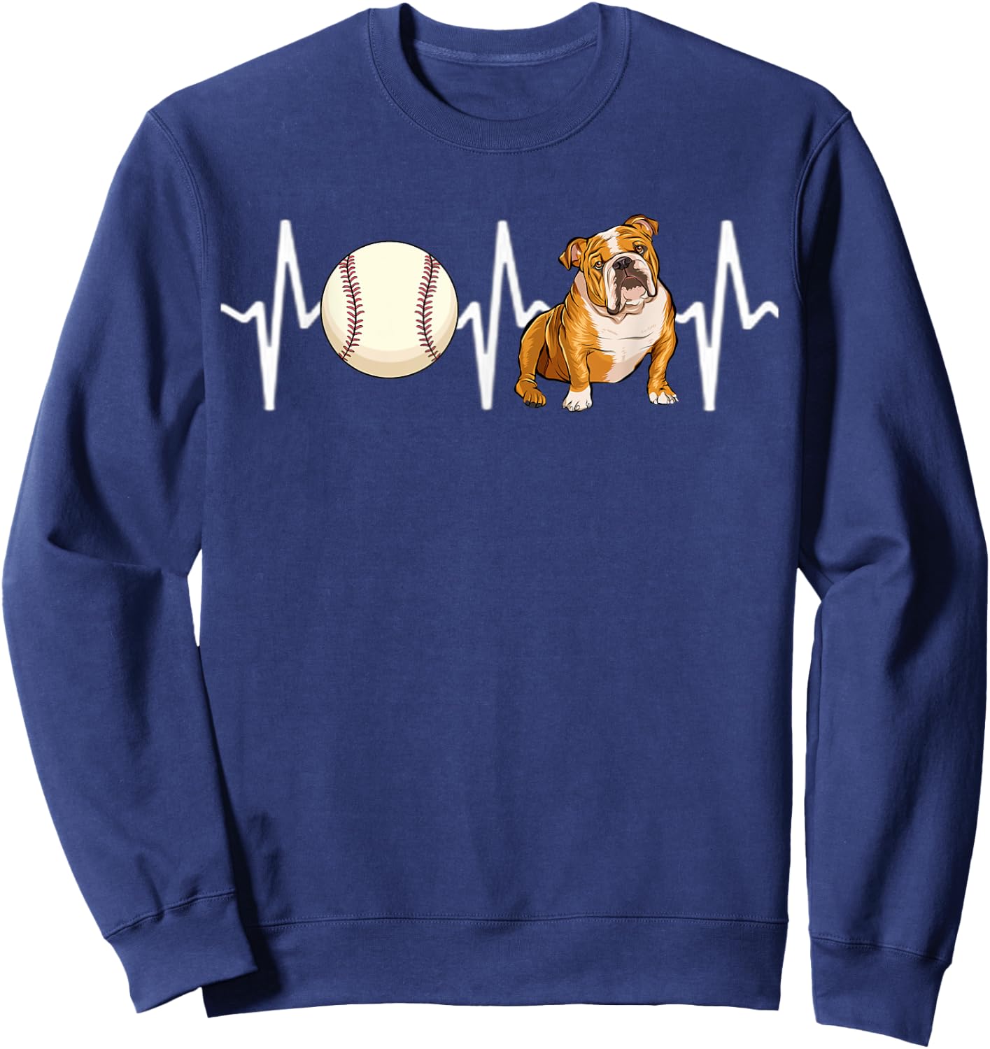 Baseball Bulldog Heartbeat Dog Lover Sweatshirt - Sweatshirt | Navy