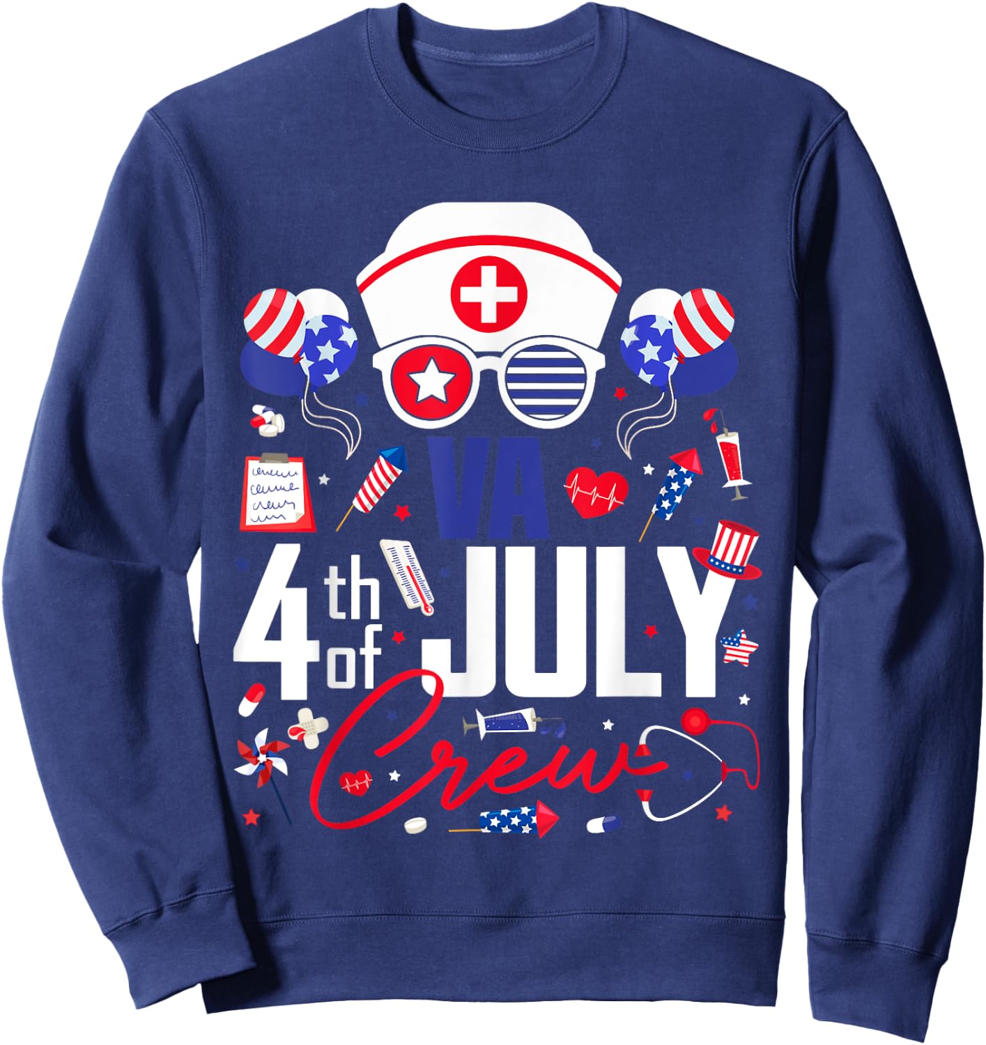 Va Nurse 4th of July Crew Independence Day Patriotic Nurses Sweatshirt - Sweatshirt | Navy